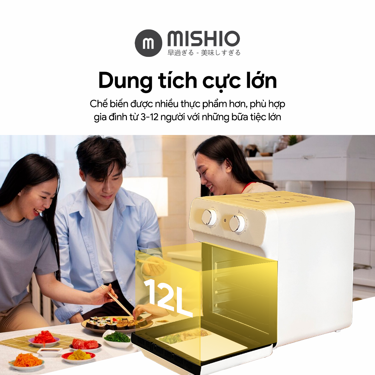 Nồi chiên không dầu 12L Mishio MK393 - tặng nồi cơm 0.8L_thumbnail_8