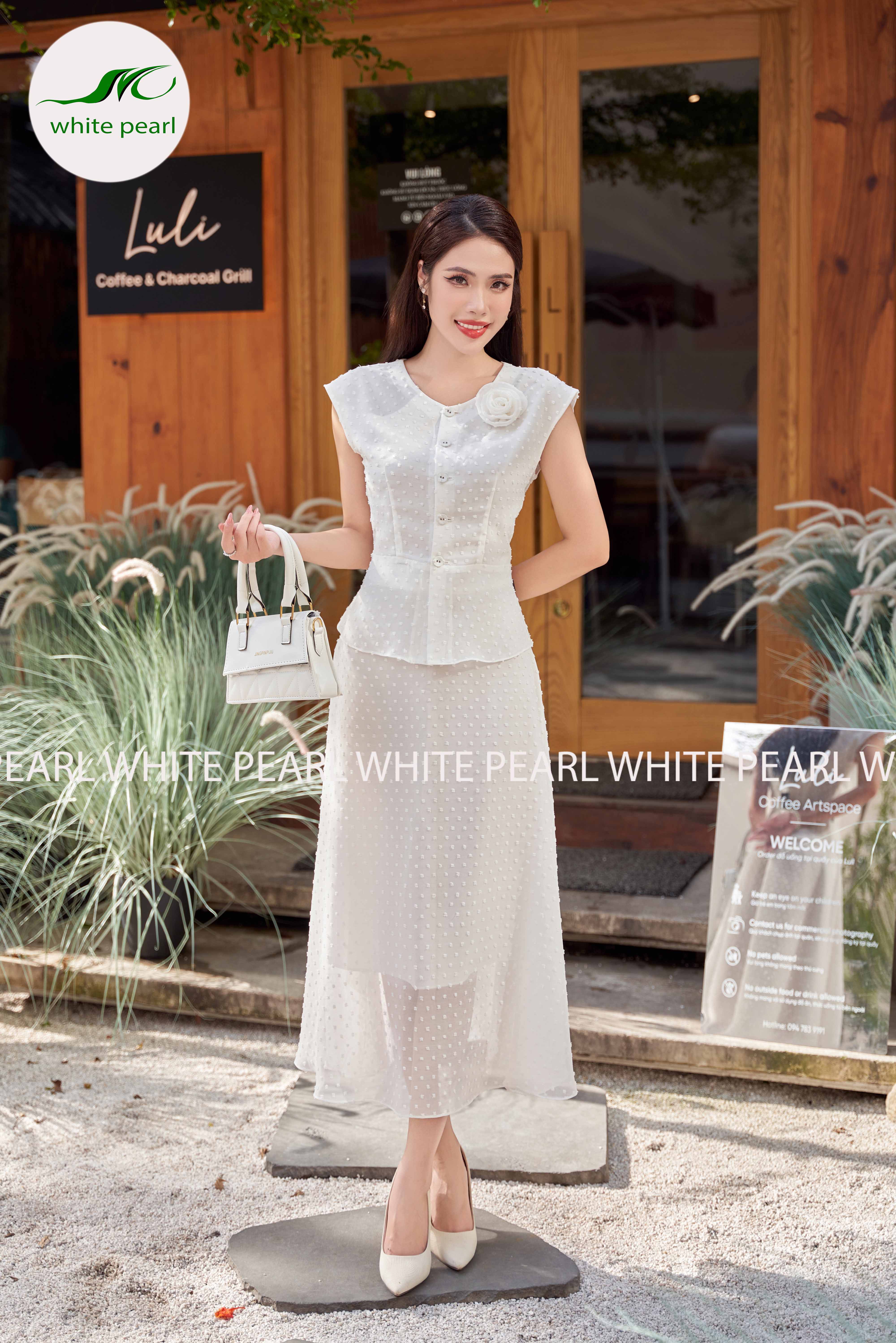 SET Áo bepzum kết hợp chân váy xòe Màu trắng thời trang công sở cao cấp White Pearl_thumbnail_1