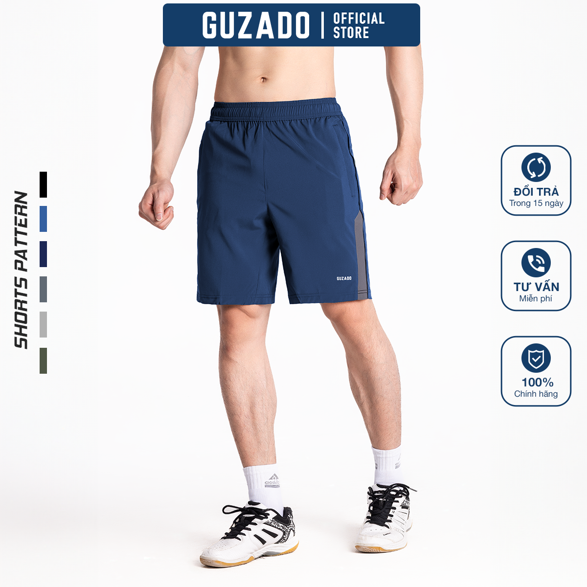 Quần Short Nam Thể Thao GUZADO Vải Gió,Phối Sọc GSR08