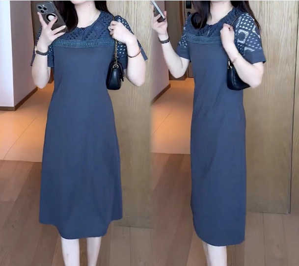 17340-Đầm suông phối cổ ren 3D  ( lụa  mango)_thumbnail_0