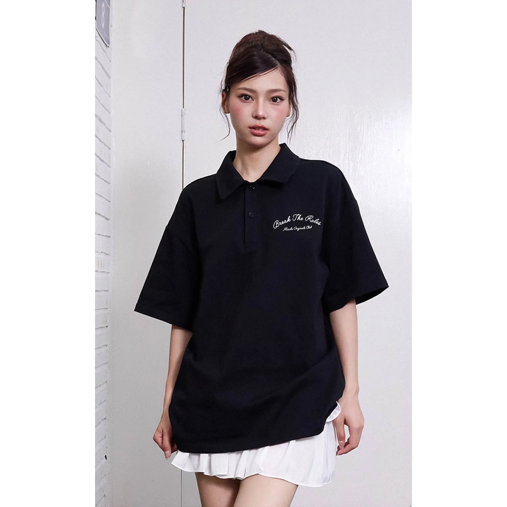 Áo polo form rộng basic 2482 Miucho vải cotton co giãn thoáng mát cổ trụn in typography_thumbnail_6