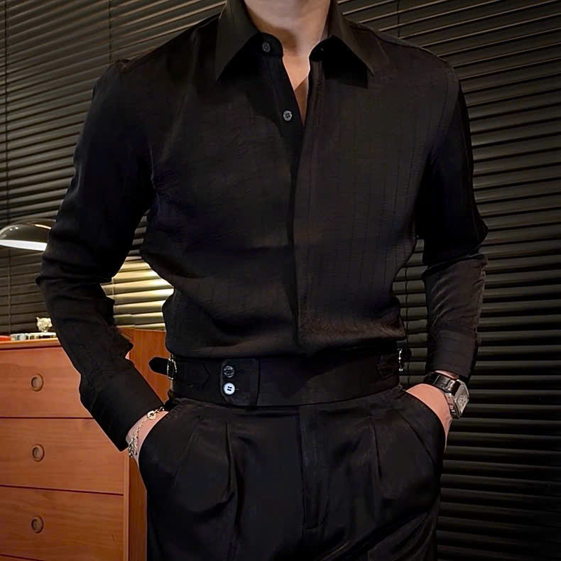 Sơ Mi Sọc Lụa Chìm Cổ Dấu Khuy_thumbnail_5