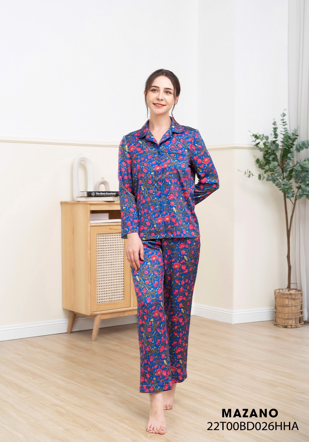Bộ đồ Pijama dài tay lụa tím hoạ tiết hoa_thumbnail_0