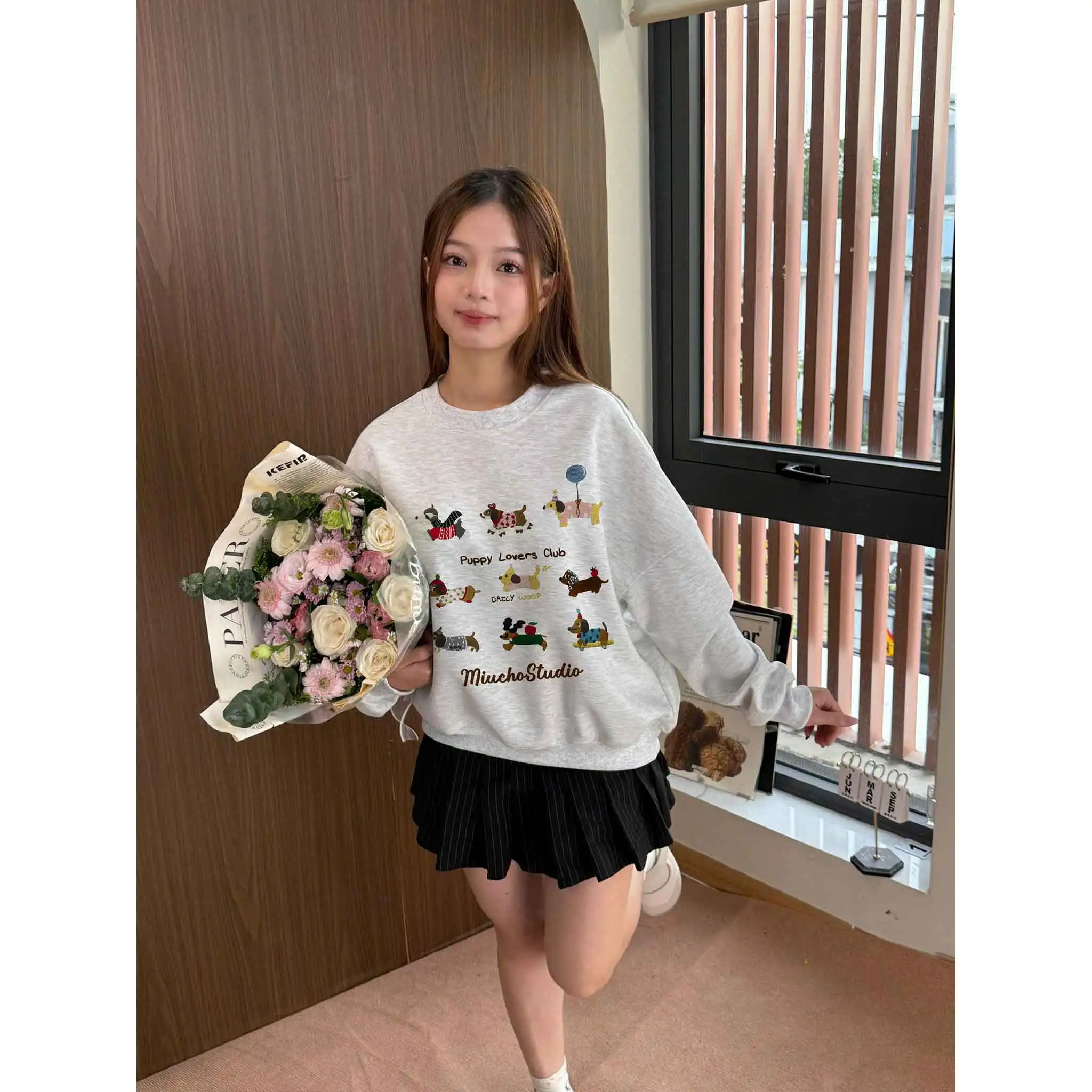 Áo Sweater form boxy Miucho nỉ 2 da dày dặn thoáng mát thoải mái Puppy lovers club in mix 2819_thumbnail_8