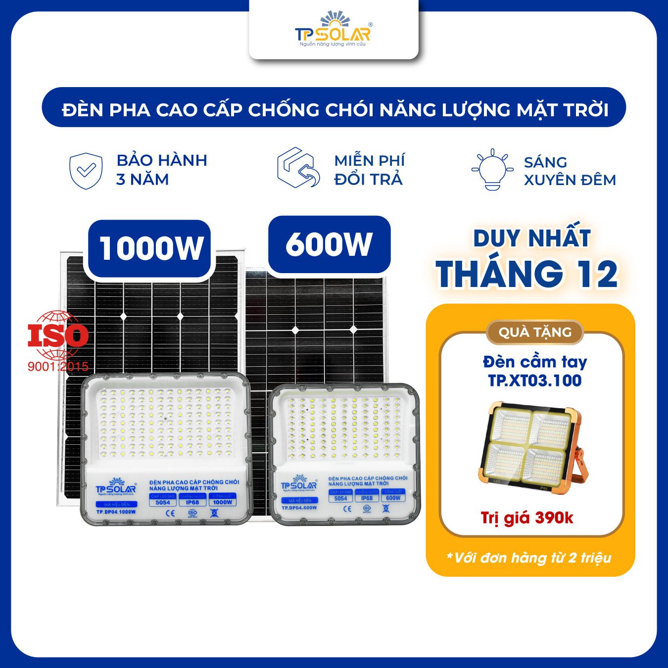 Đèn pha cao cấp chống chói năng lượng mặt trời (TP.DP04.600 / TP.DP04.1000)