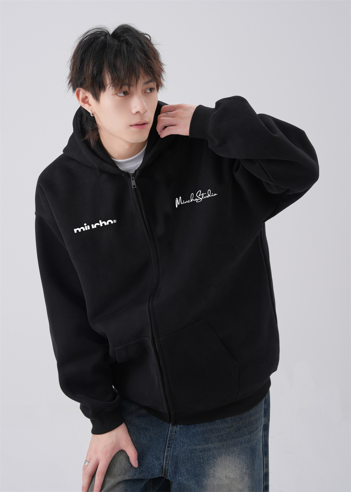 Áo hoodie zip nam local brand form rộng HZD1581 Miucho Club vải nỉ chân cua dày dặn mũ rộng in basic_thumbnail_3