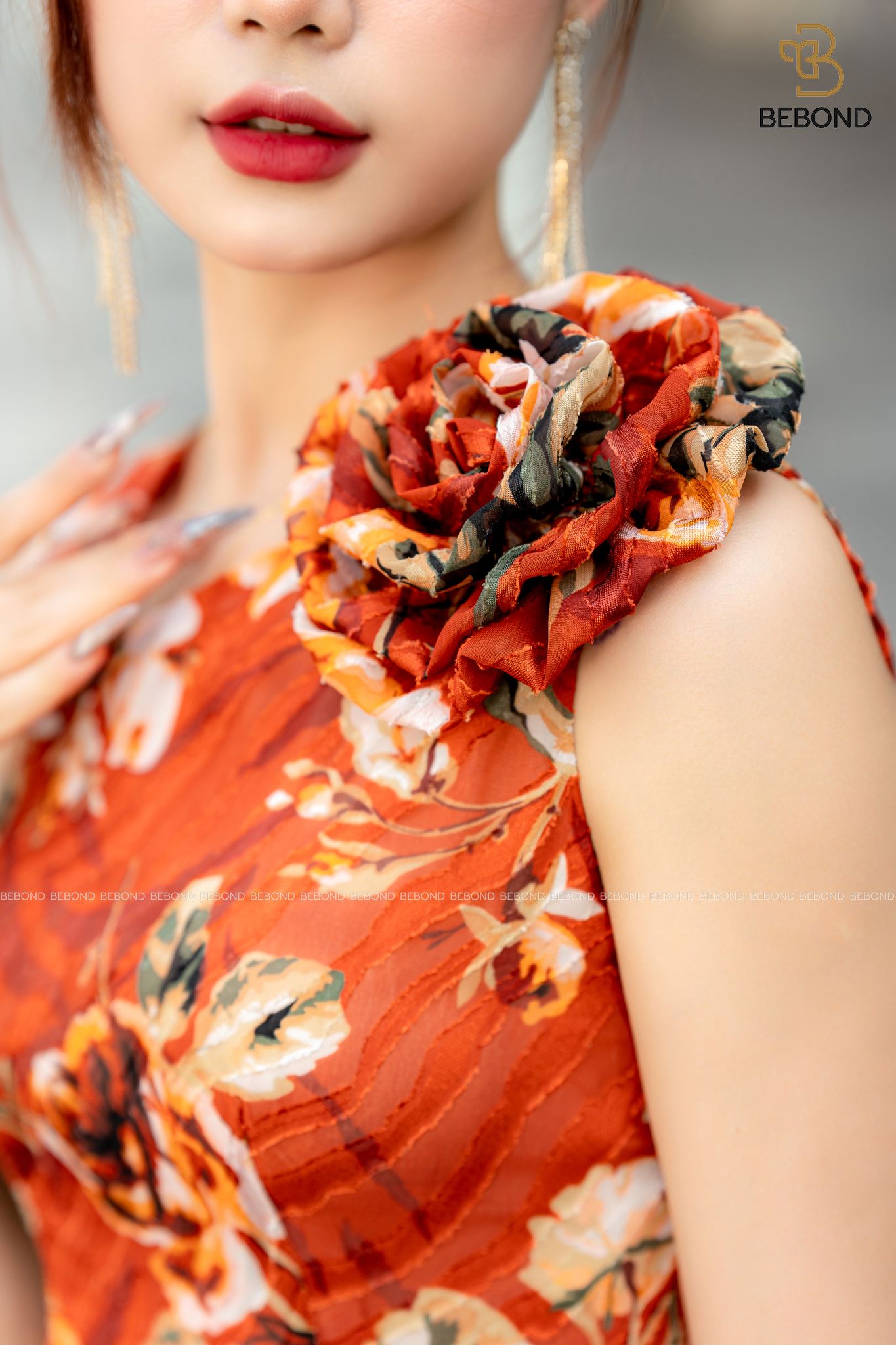 Đầm voan hoa cam- Luna Dress