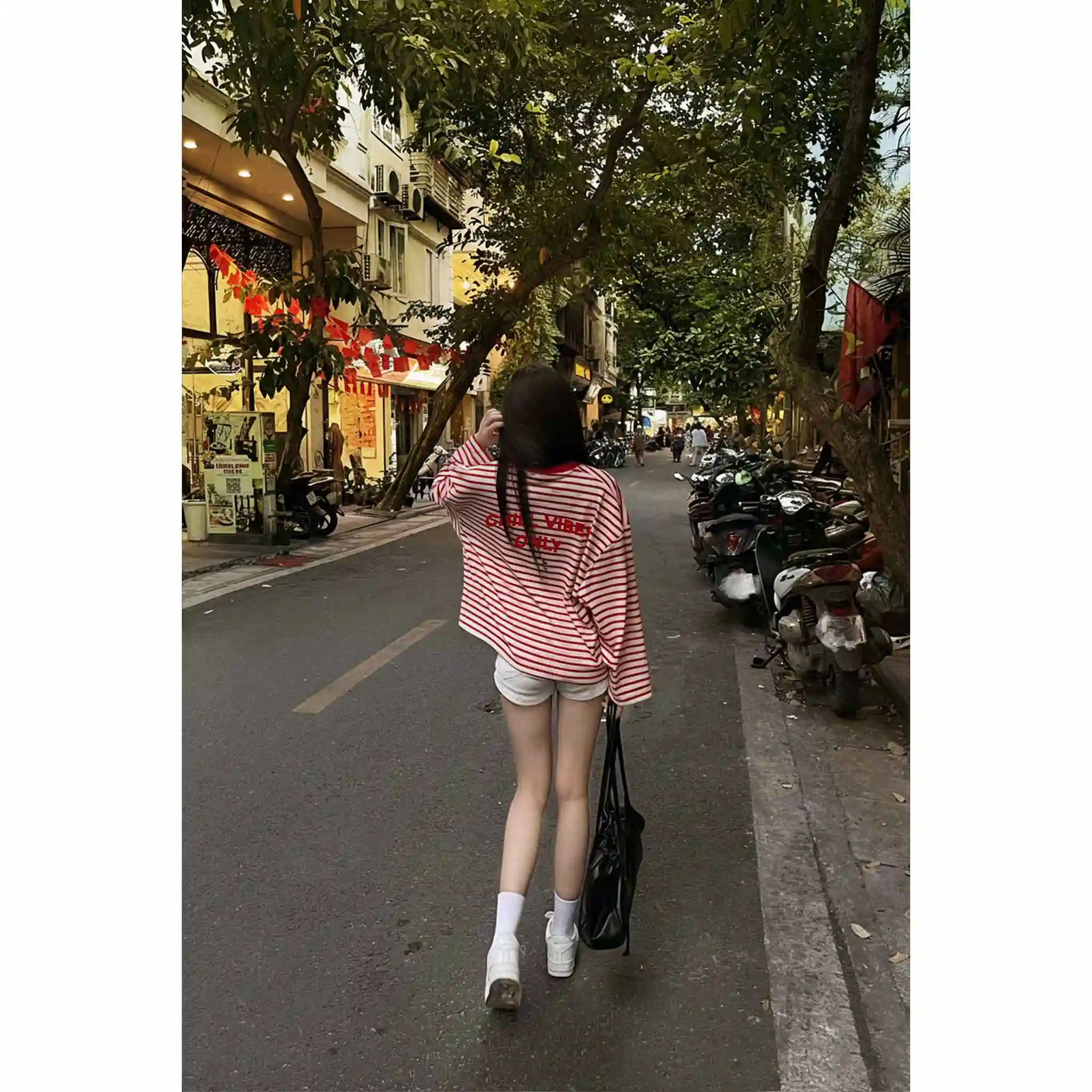 Áo thun boxy tay dài Miucho vải thun rib thoáng mát mềm mại cổ tròn Chill Vibes Only in mix 2695_thumbnail_5