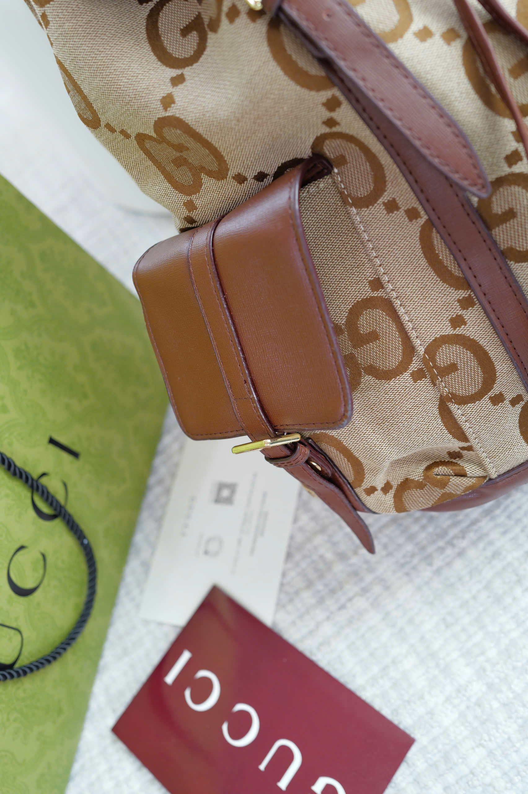 Balo Nam Gucci Jumbo GG Backpack Camel_thumbnail_4