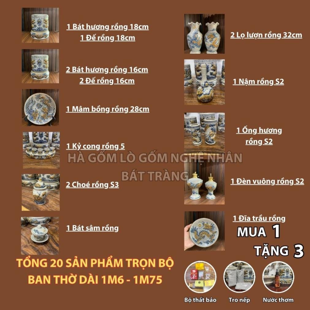 HG023 Đồ Thờ Cúng Bộ 20 món ban thờ 1M6 - 1M75 men rạn nổi nghệ nhân Bát Tràng chế tác TẶNG Thất Bảo, Tro Nếp_thumbnail_1
