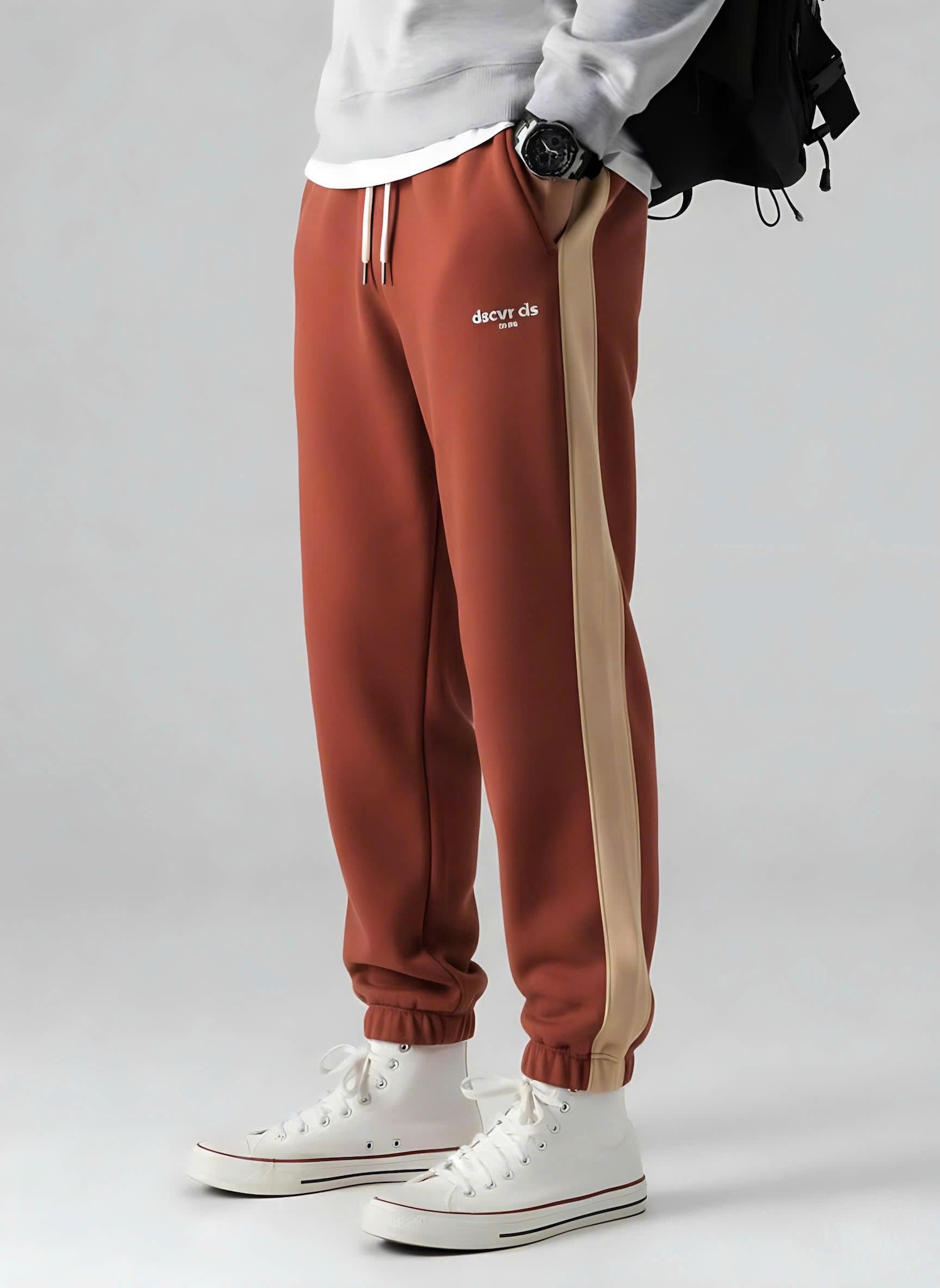 Quần nỉ bé trai nâu đất phối dọc