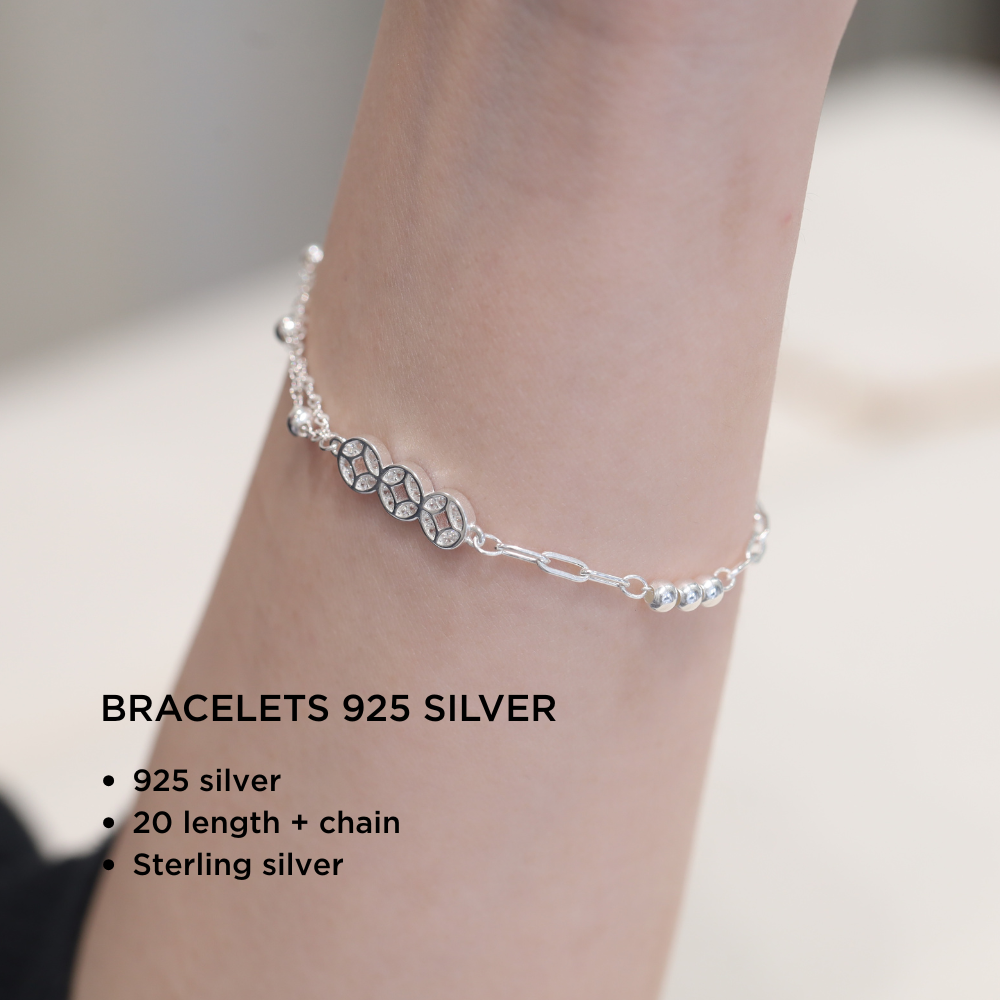 Vòng tay bạc 925 nữ charm ba đồng xu_thumbnail_2