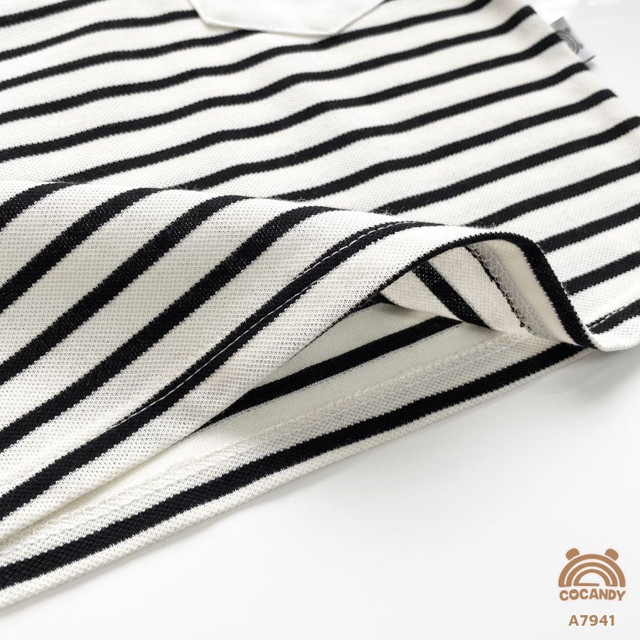 Áo cộc kẻ ĐEN cổ bẻ phối túi ngực CCD_thumbnail_5