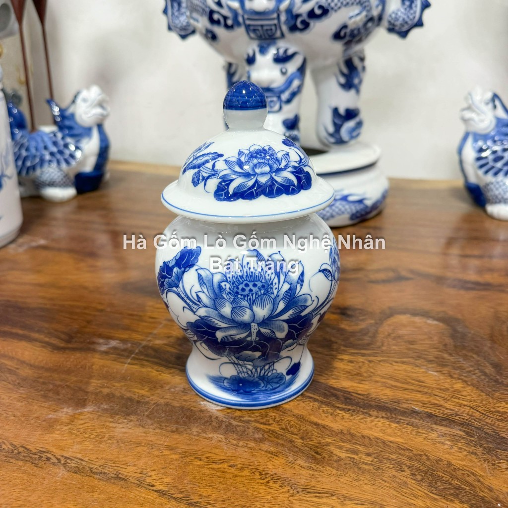 Choé Thờ Cúng, Chum Đồ Thờ Cúng Bát Tràng Men Trắng Rồng - Hoa Sen Đồ Thờ Cúng Bát Tràng- MEN TRẮNG