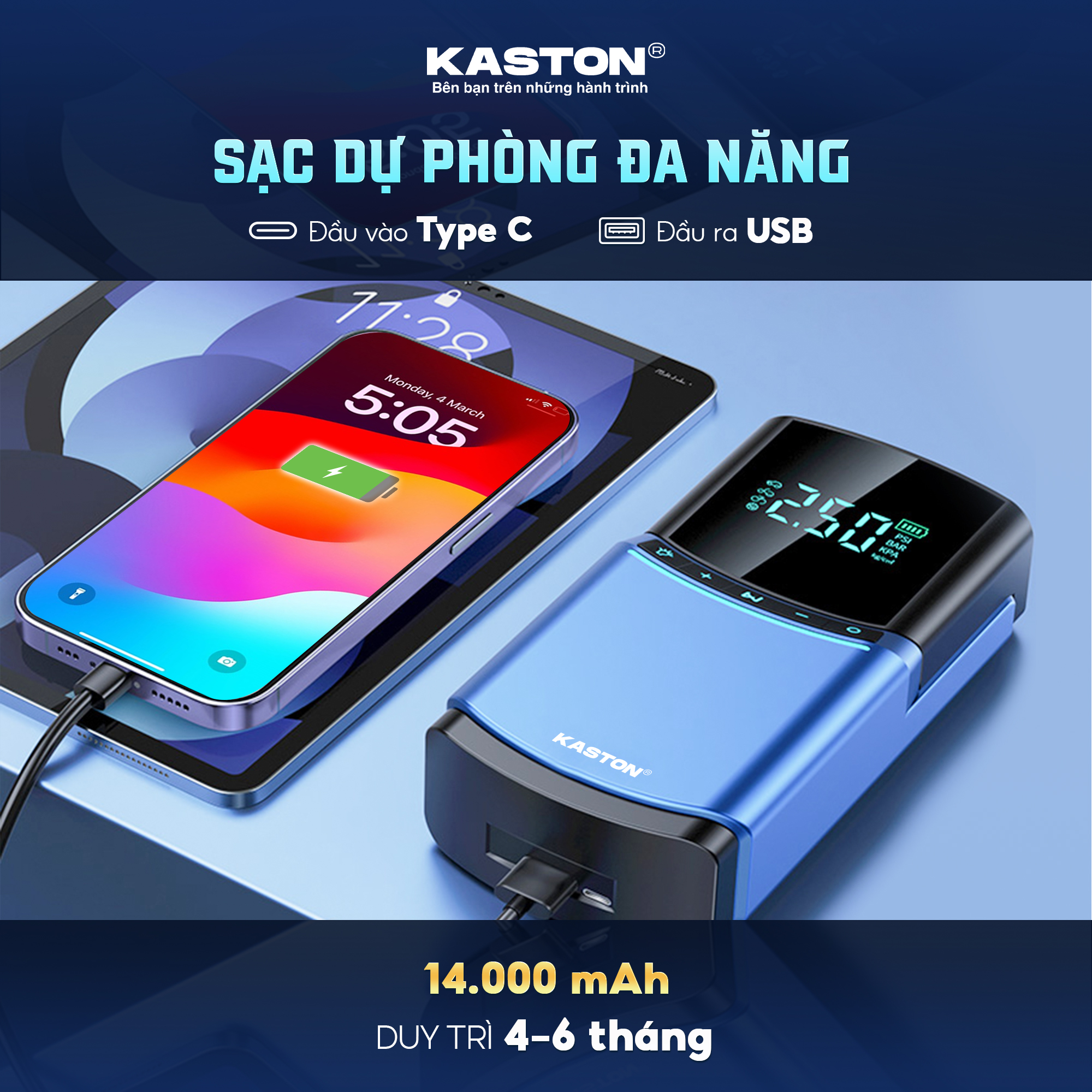 MÁY BƠM LỐP KÍCH BÌNH 4IN1 KASTON 14.000 MAH_thumbnail_4