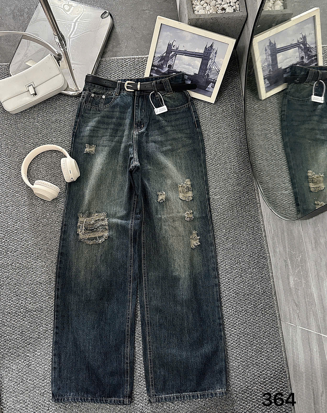 Quần jean ống suông rách kiểu lưng cao bigsize QJ364 dành cho nàng béo mập từ 55-90kg_thumbnail_2