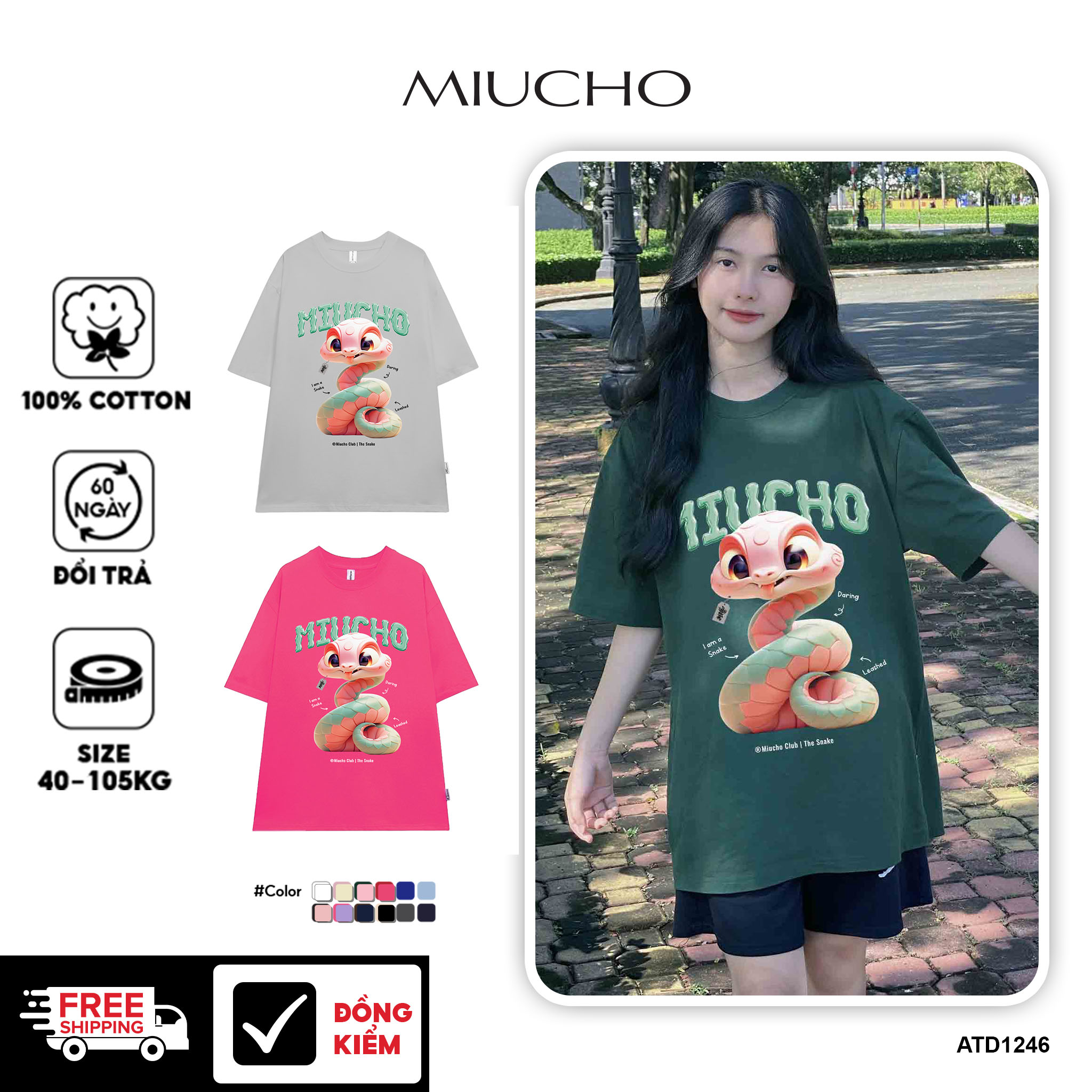 Áo thun form rộng 12 con giáp tuổi Tỵ ATD1246 Miucho tay ngắn cổ tròn in mix