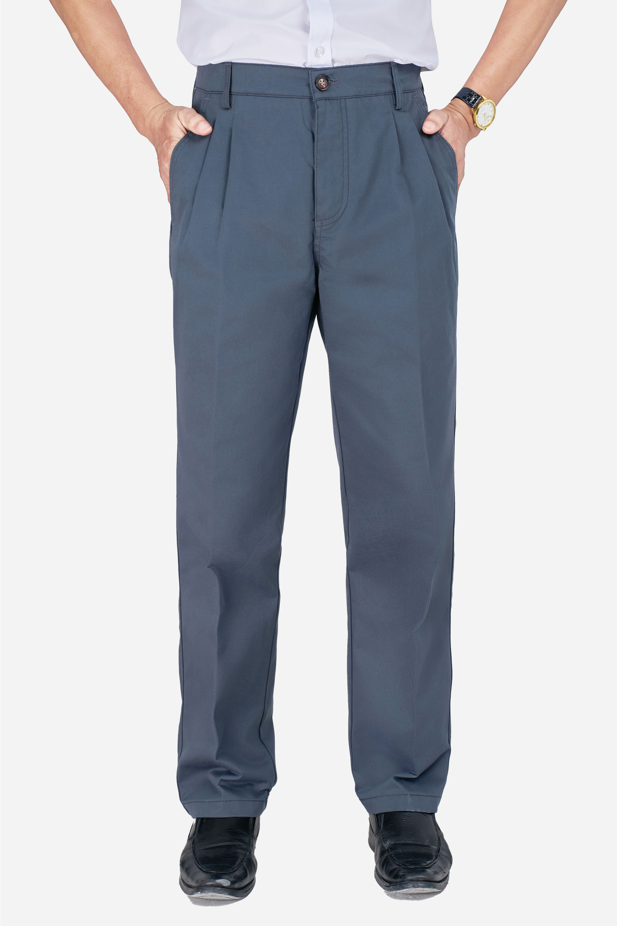 Quần Kaki Thô 2 Li Nam Trung Niên ANCHI Phom Suông Ống Rộng Màu Xám