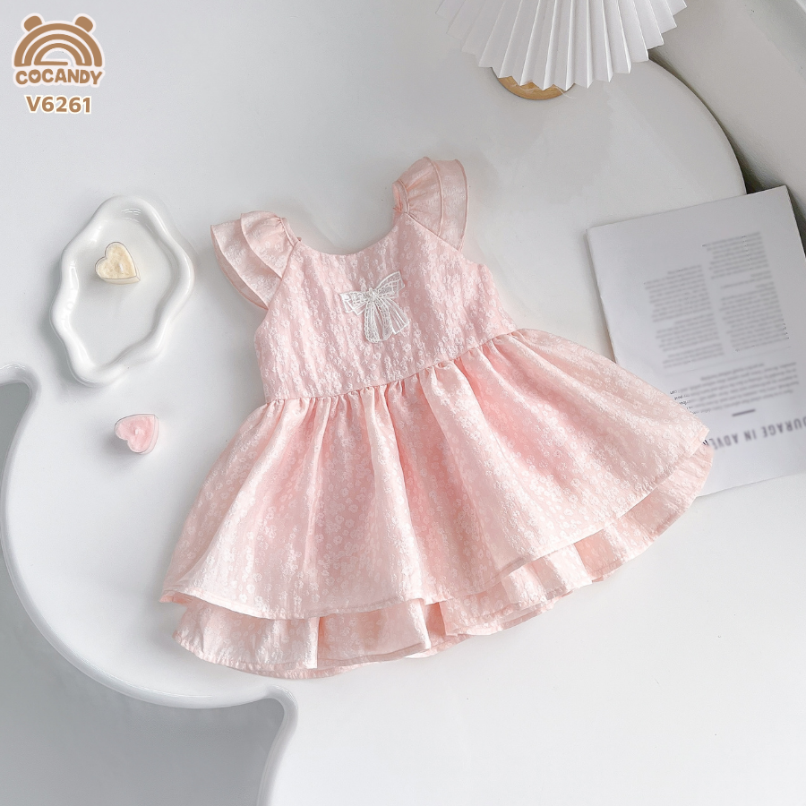 Váy cộc HỒNG 2 tầng vân hoa phối nơ ngực_thumbnail_3