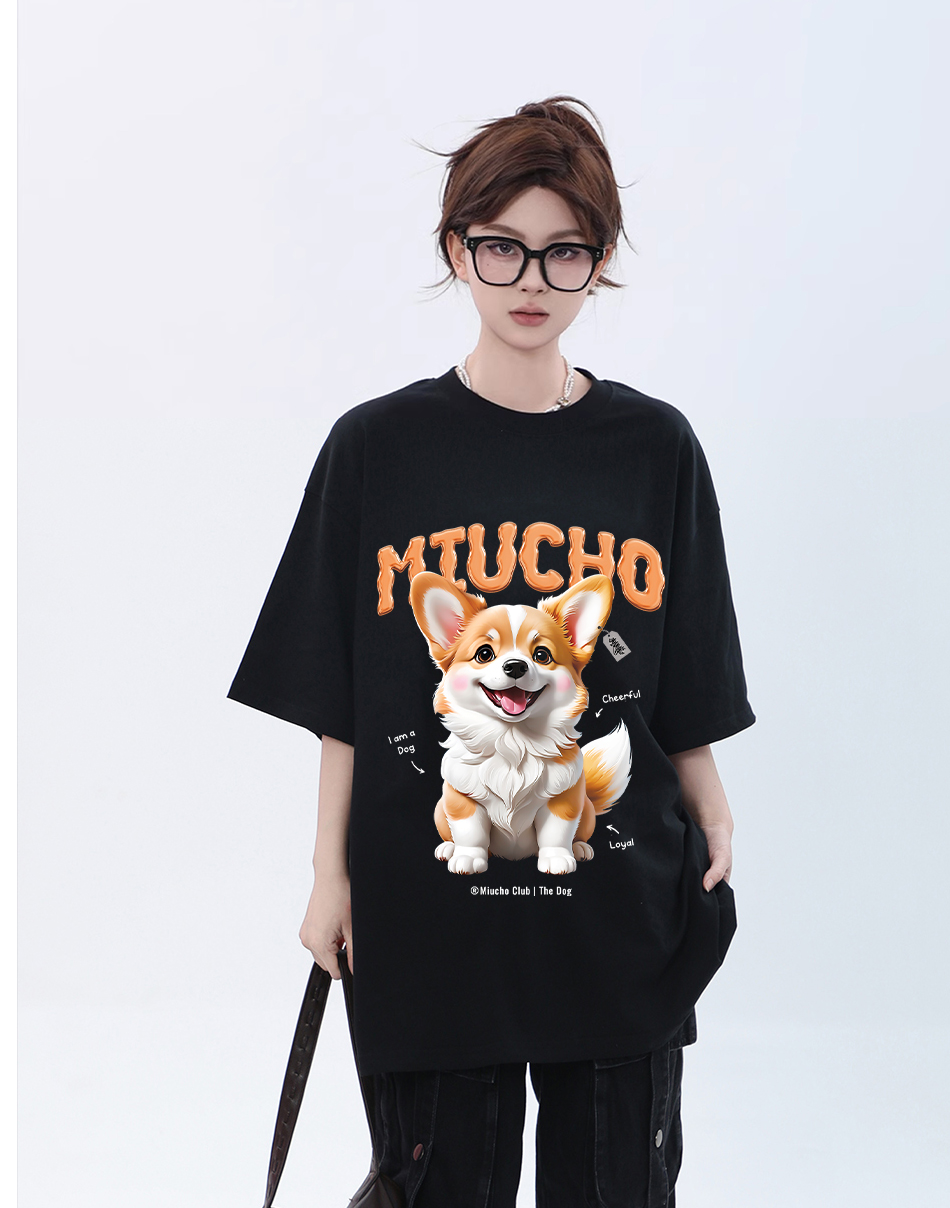 Áo thun form rộng 12 con giáp tuổi Tuất ATD1237 Miucho tay ngắn cổ tròn in mix_thumbnail_8