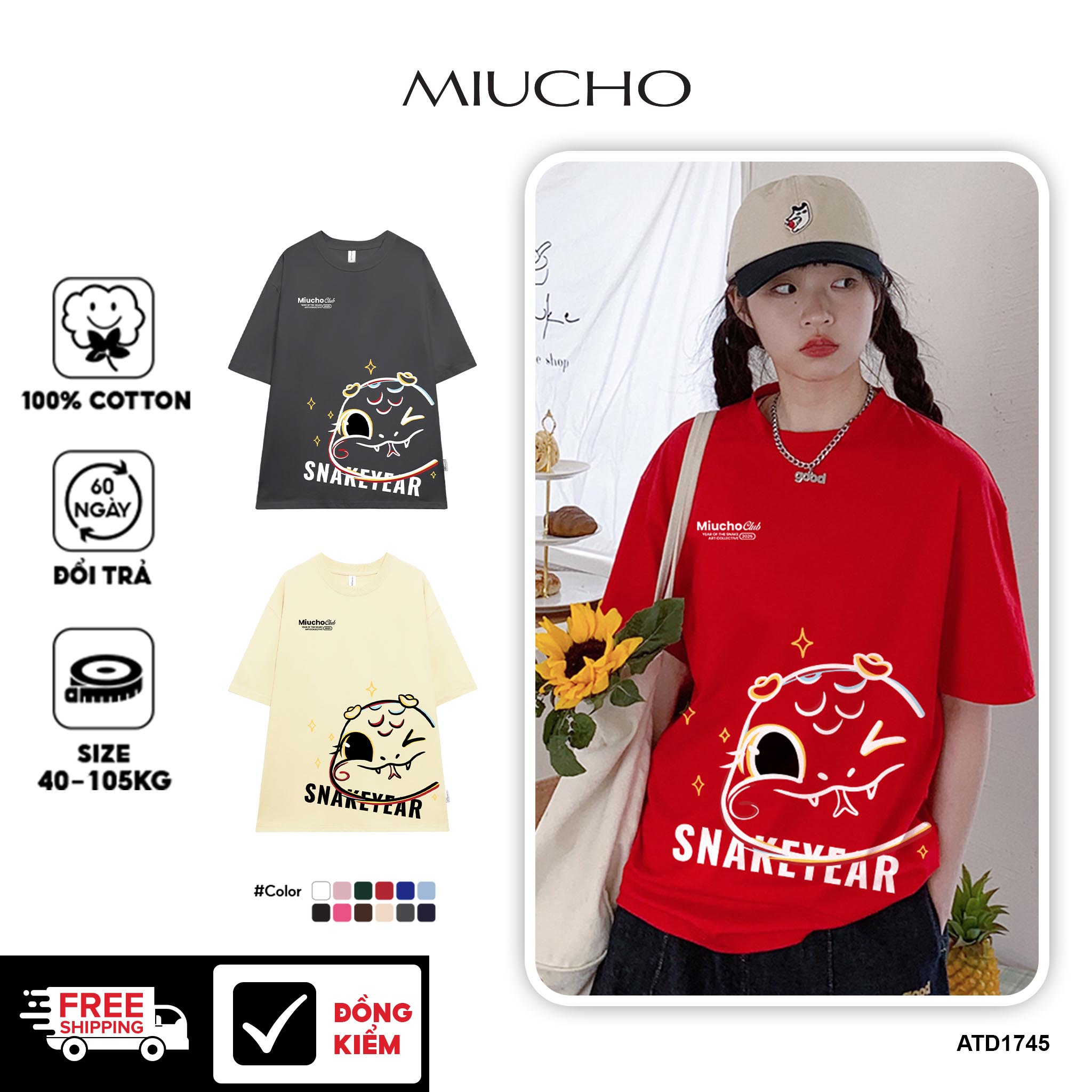 Áo thun tết form rộng cổ tròn chất vải cotton 4c co giãn thoáng mát ATD1745 Miucho in mix