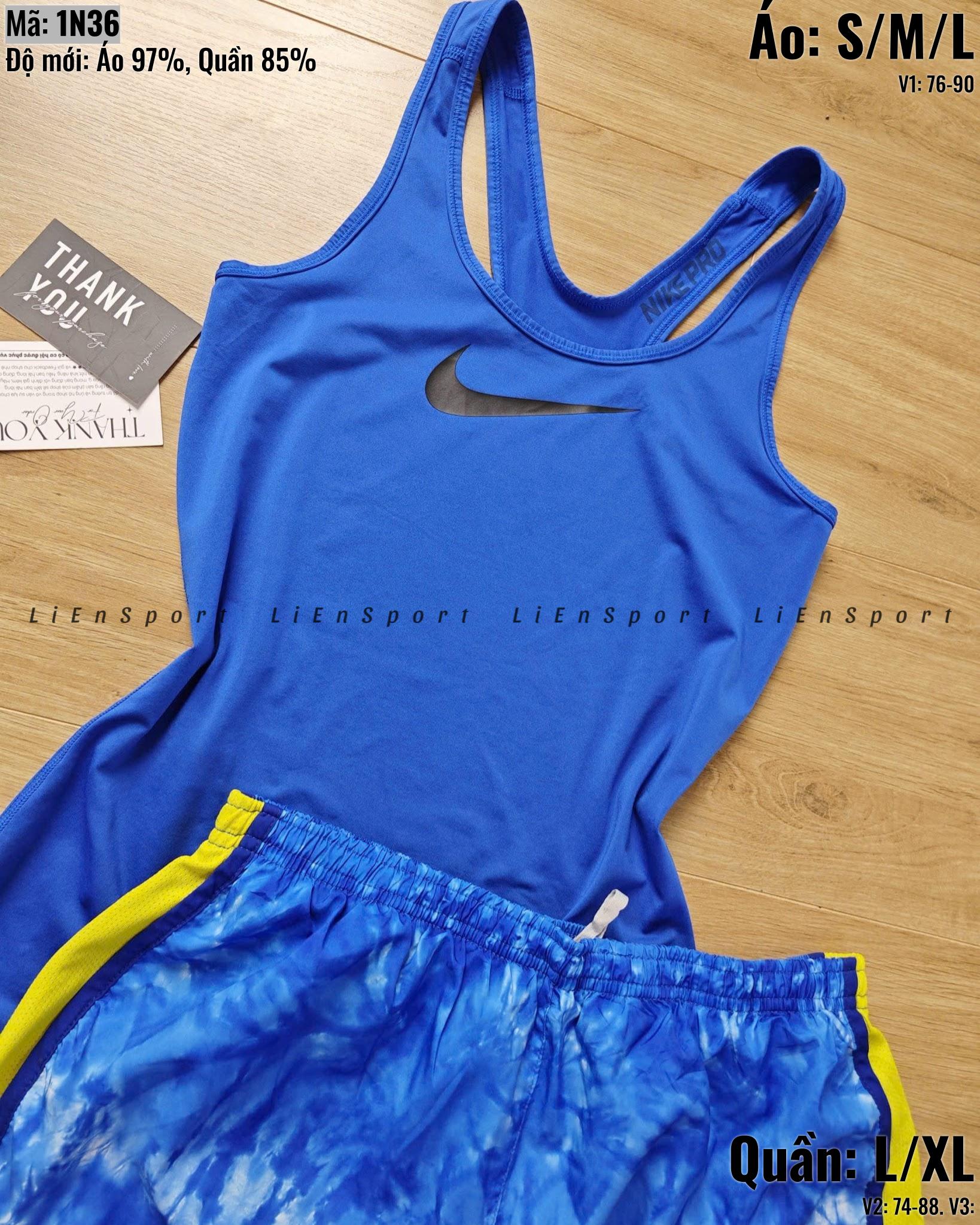Nike Set 2 món Áo tank top Racerback + Quần short tie-dye Nữ Size S/M/L Xanh dương đậm trắng Auth 2nd Vải co giãn thấm hút mồ hôi Form ôm nhẹ Phù hợp tập gym yoga chạy bộ Mã:1N36_thumbnail_3