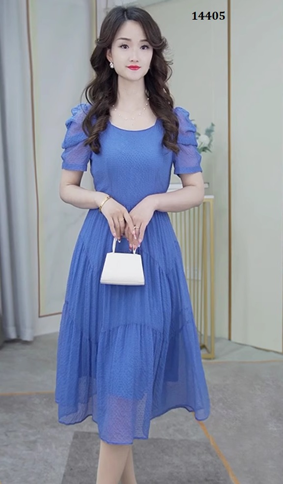 14405-Đầm xanh tay nhún, tà viền dợn sóng  (voan tơ  xước,lót)_thumbnail_2