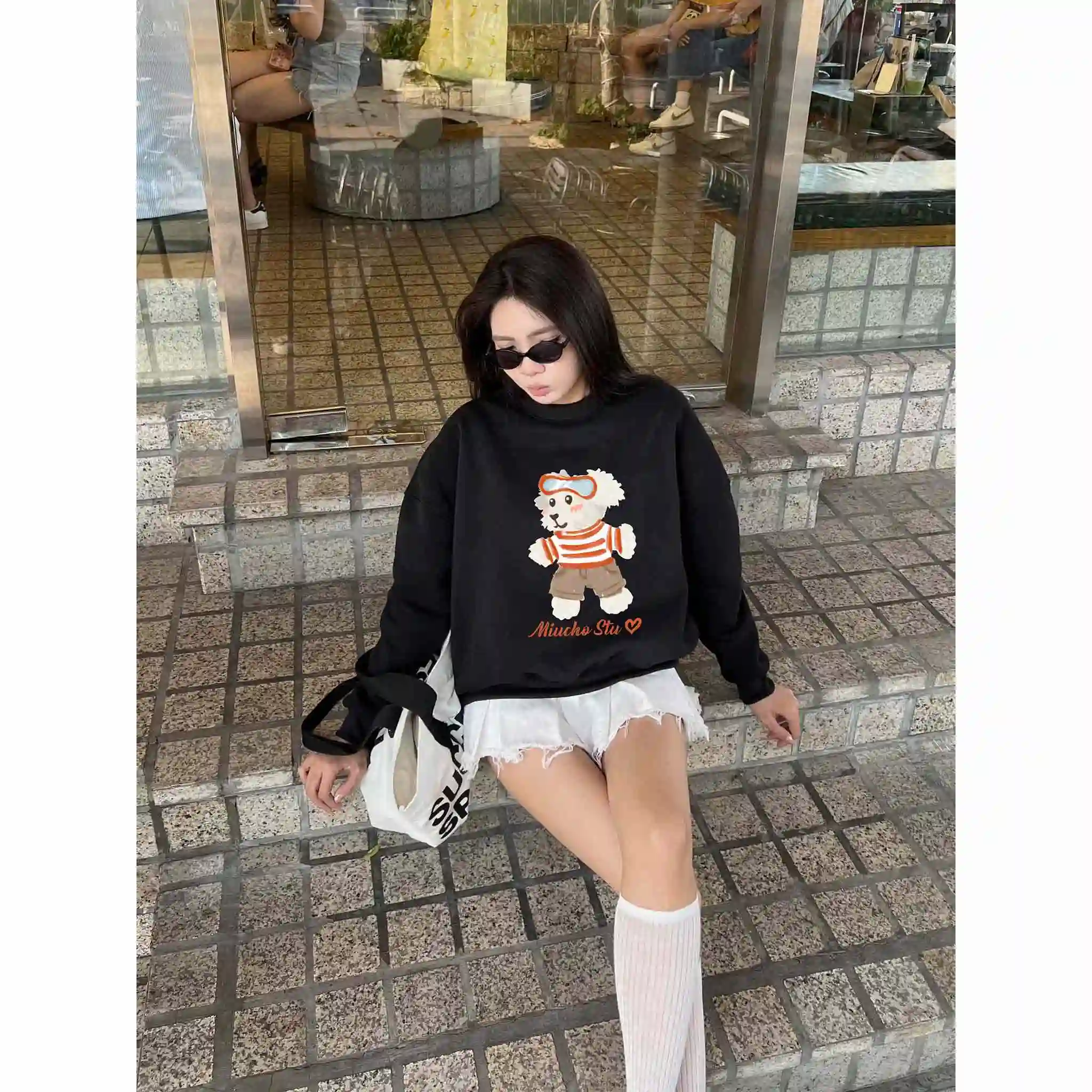 Áo Sweater form boxy Miucho nỉ 2 da mềm mại dày dặn thoáng mát gấu bông in mix 2795_thumbnail_7