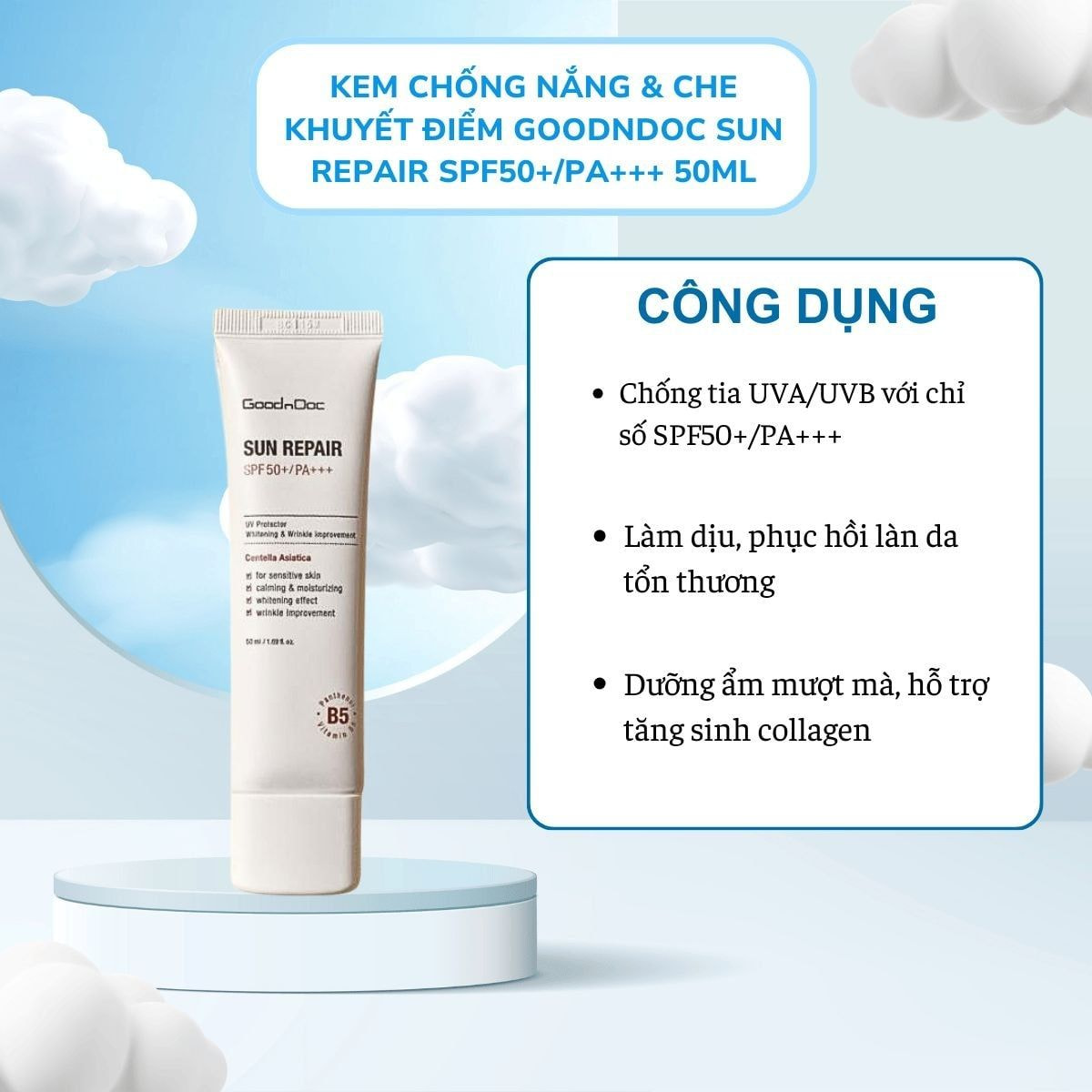 Kem Chống Nắng & Che Khuyết Điểm Trên Da GoodnDoc Sun Repair SPF50+/PA+++ 50ml_thumbnail_1