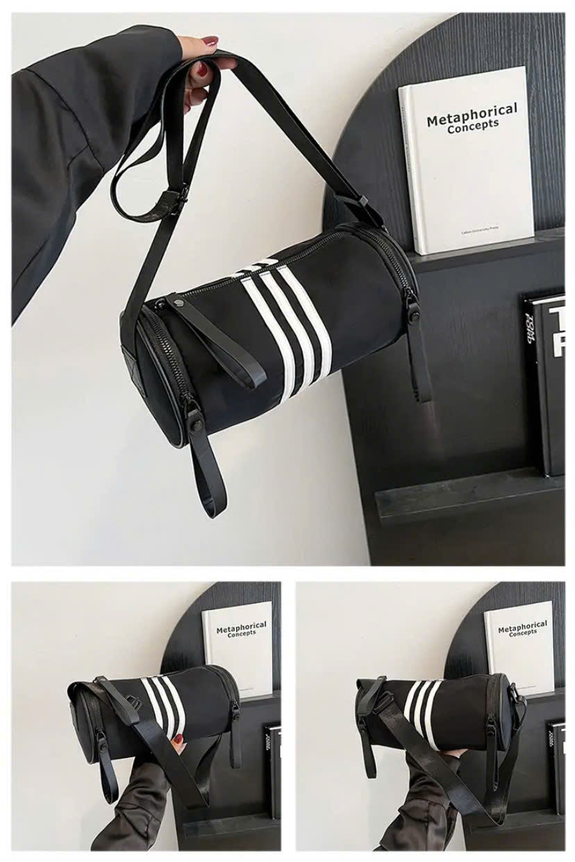 Túi Trống Thể Thao Tập Gym Yoga Nữ - Túi Trống Đeo Chéo Phối 3 Sọc Style HQ, Chất Dù Thể Thao Cao Cấp, Chống Nước_thumbnail_3