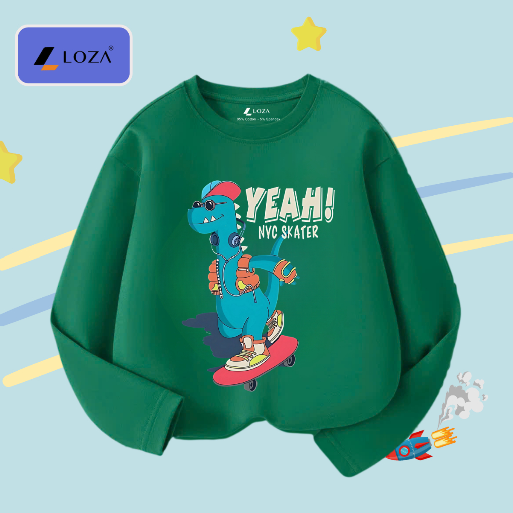 Áo thun dài tay bé trai in khủng long xanh - Loza Kids  KT3251_thumbnail_4