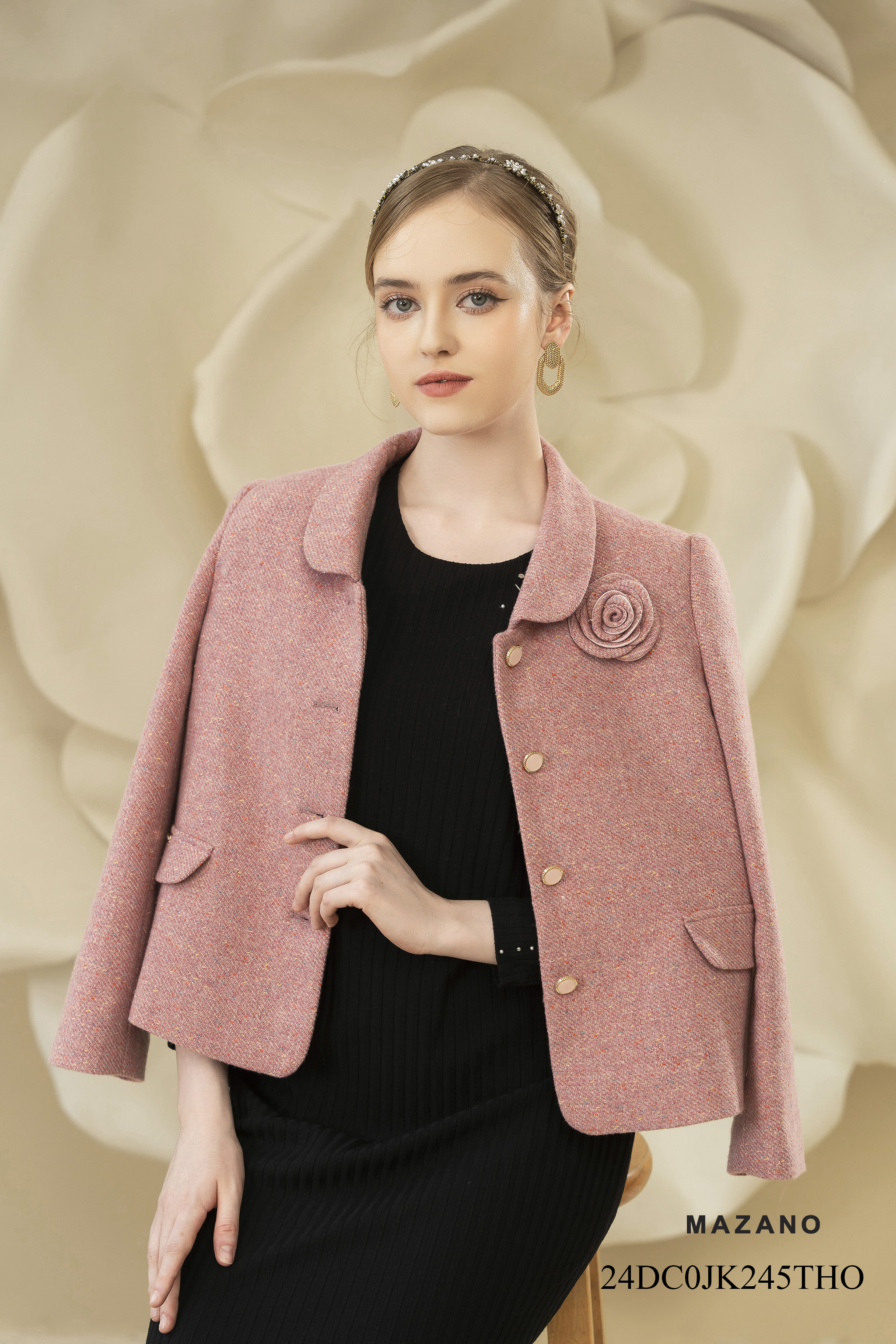 Áo khoác ngắn Suông Vải dạ len cao cấp  Dài dưới eo JK245THO_thumbnail_0