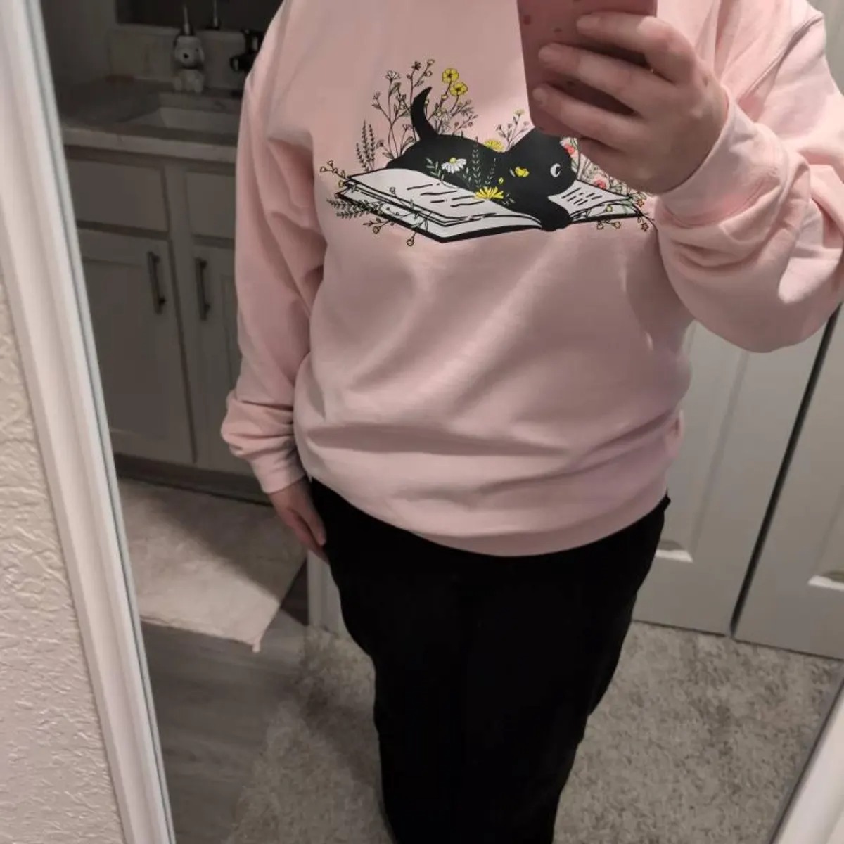 Bookish Cat Sweatshirt, Floral Cat Reader Crewneck, Library Lover Gift_thumbnail_5