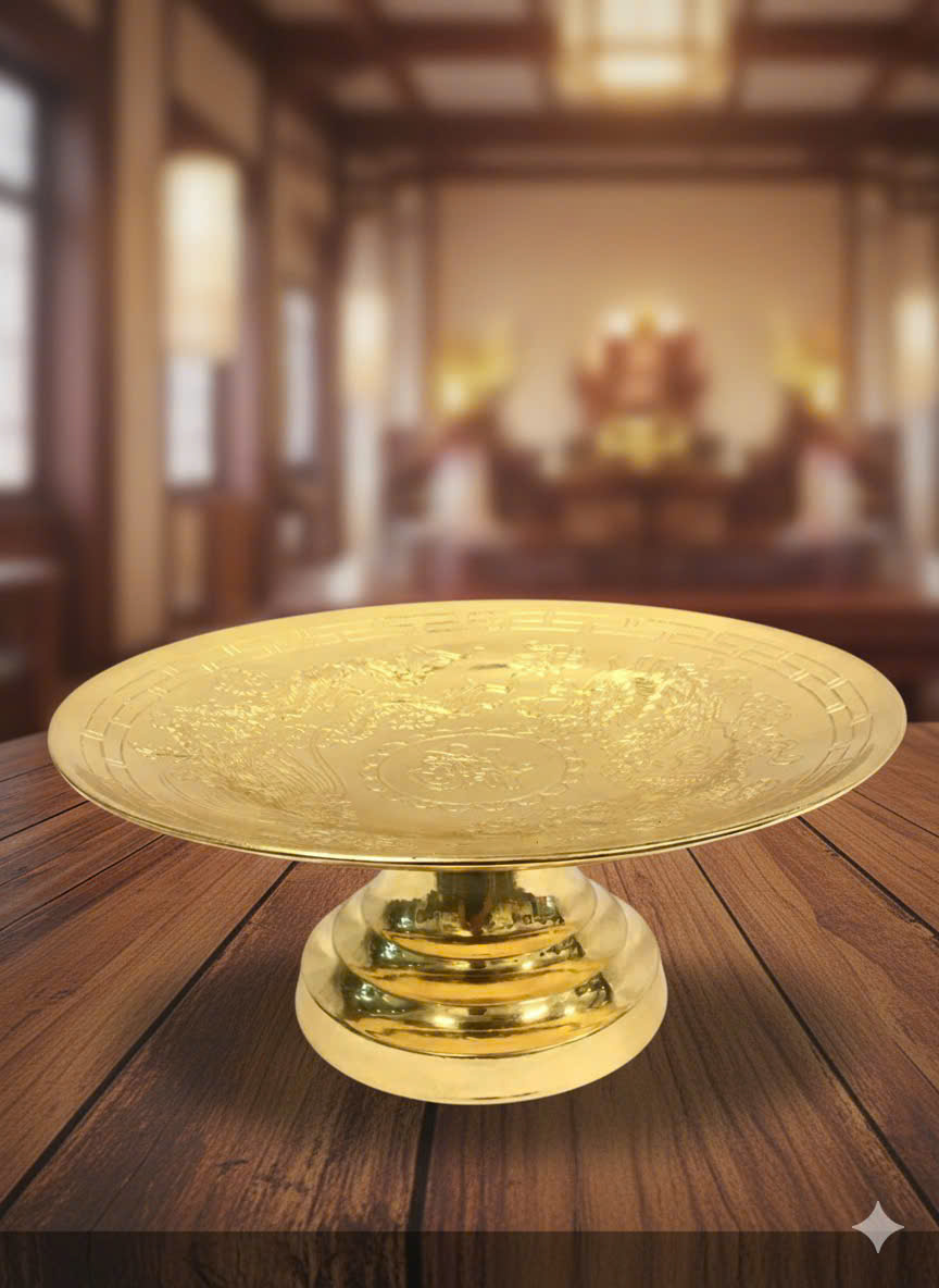 Mâm bồng bằng đồng đỏ dát vàng 9999