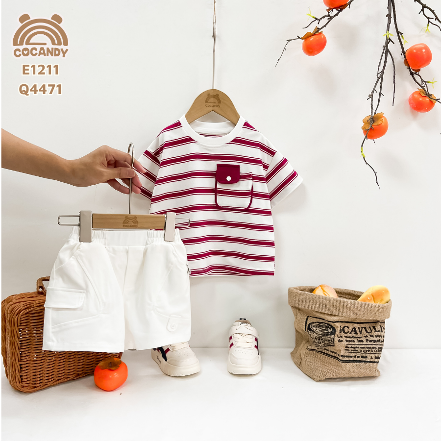 Áo cộc thun kẻ ĐỎ TRẮNG phối túi nẹp đỏ_thumbnail_1