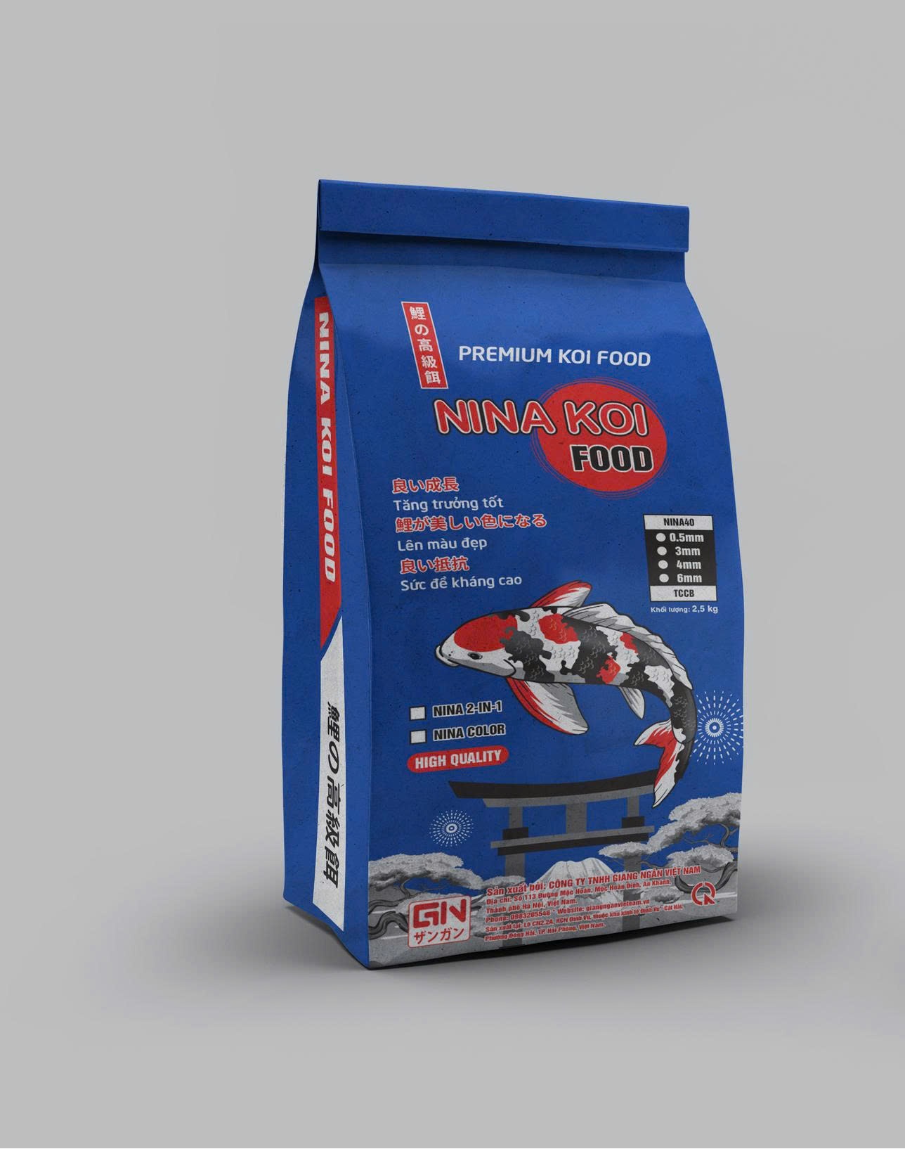 5 kg cám cá koi NinaKoi (40% PROTEIN) Bao xanh siêu tảo