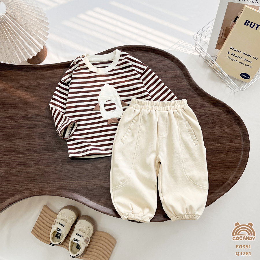 Quần dài BE nỉ  2 đáp sườn bo gấu