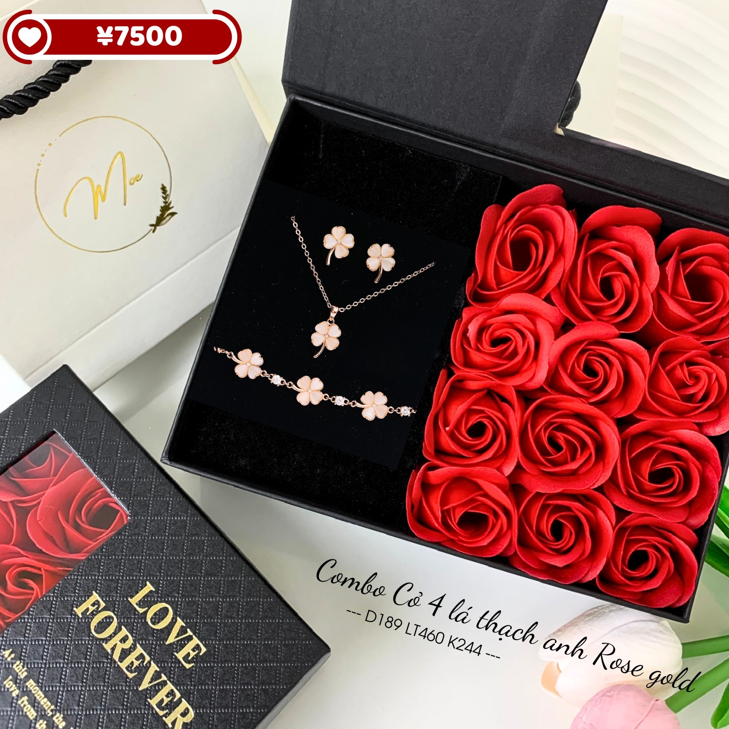 C47 - Combo Cỏ 4 lá thạch anh Rose gold