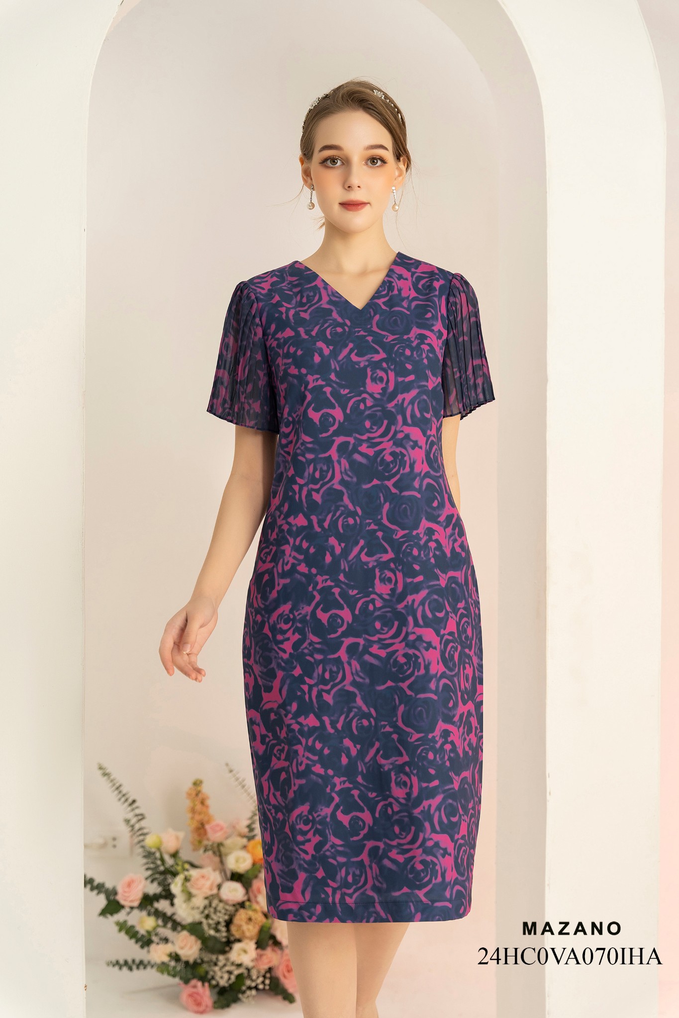 Đầm hoa hồng phối tay dập ly_thumbnail_2