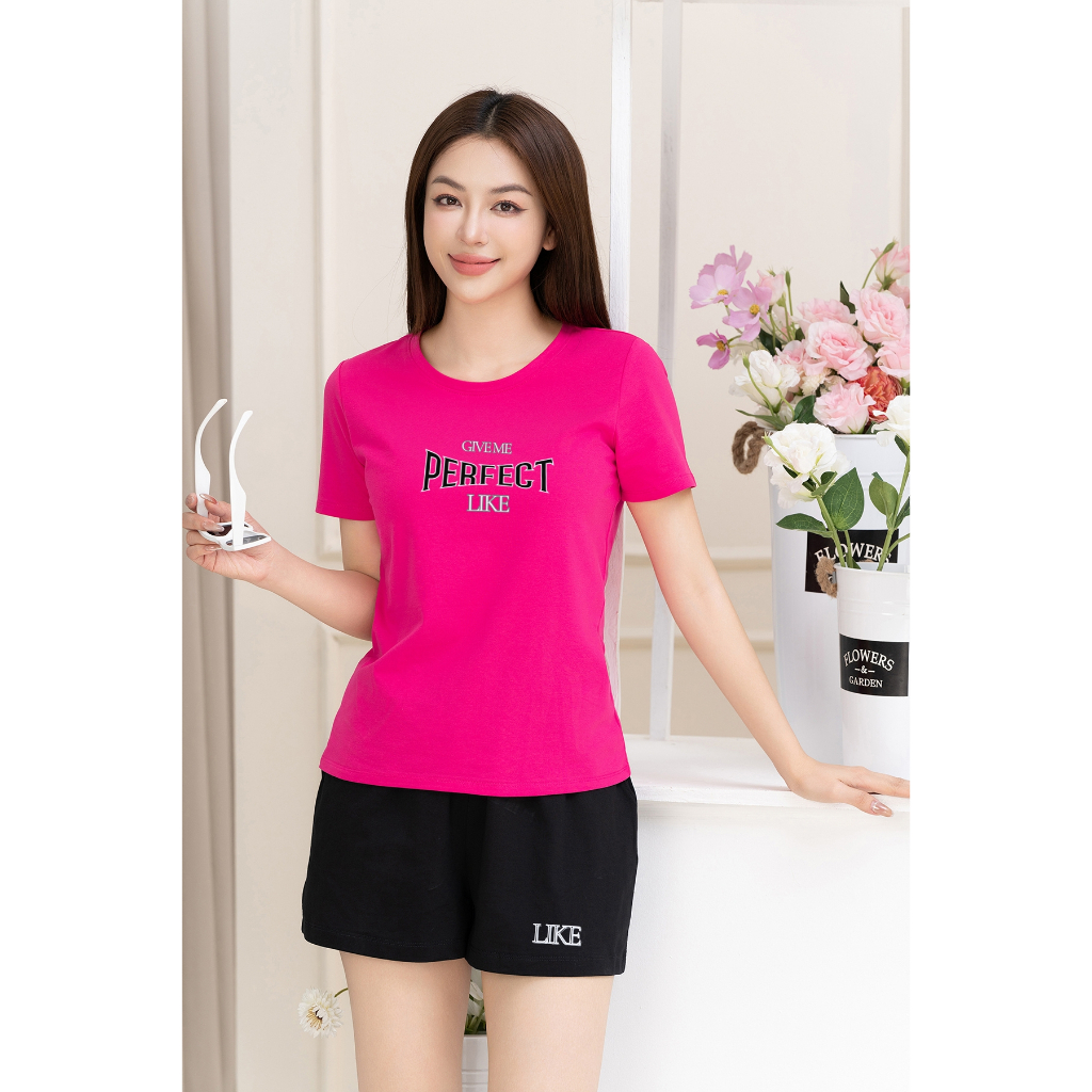 [Form Vừa] Bộ đồ nữ in chữ Perfect - Set cộc tay mặc nhà/ đi chơi LOZA VP336