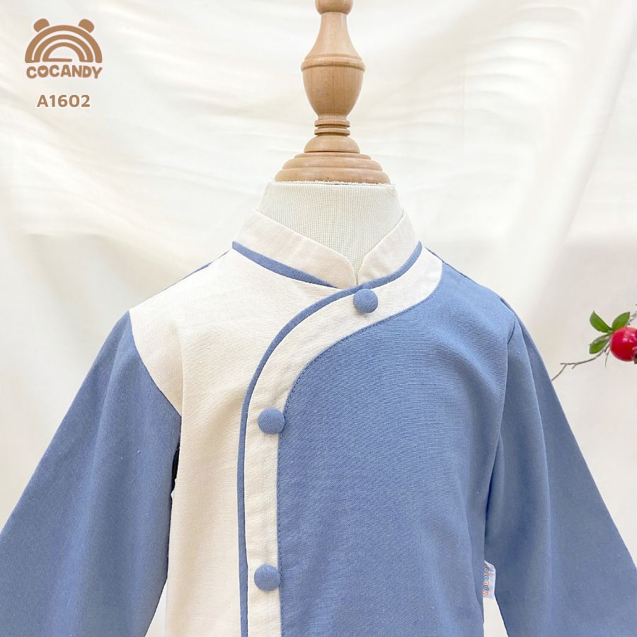 Áo dài linen XANH phối BE cúc chéo_thumbnail_1