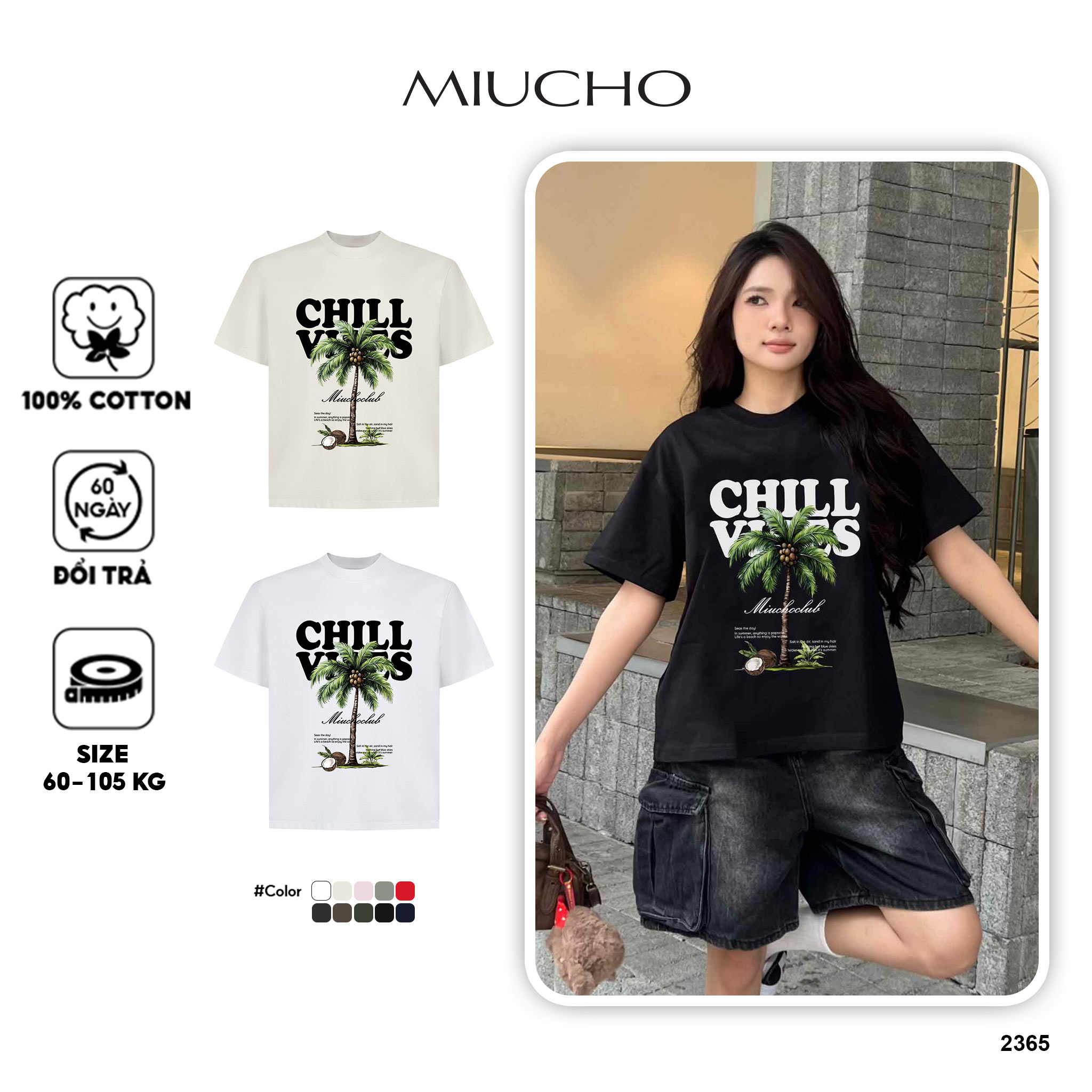 Áo thun boxy hè biển AXD2365 Miucho chất vải cotton thoáng mát tay ngắn cổ tròn in mix