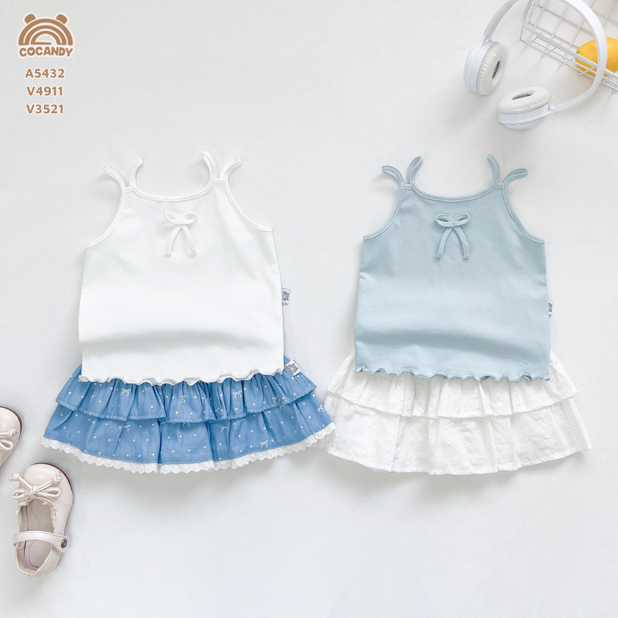 Sét áo 2 dây XANH TRẮNG trơn nơ ngực_thumbnail_3