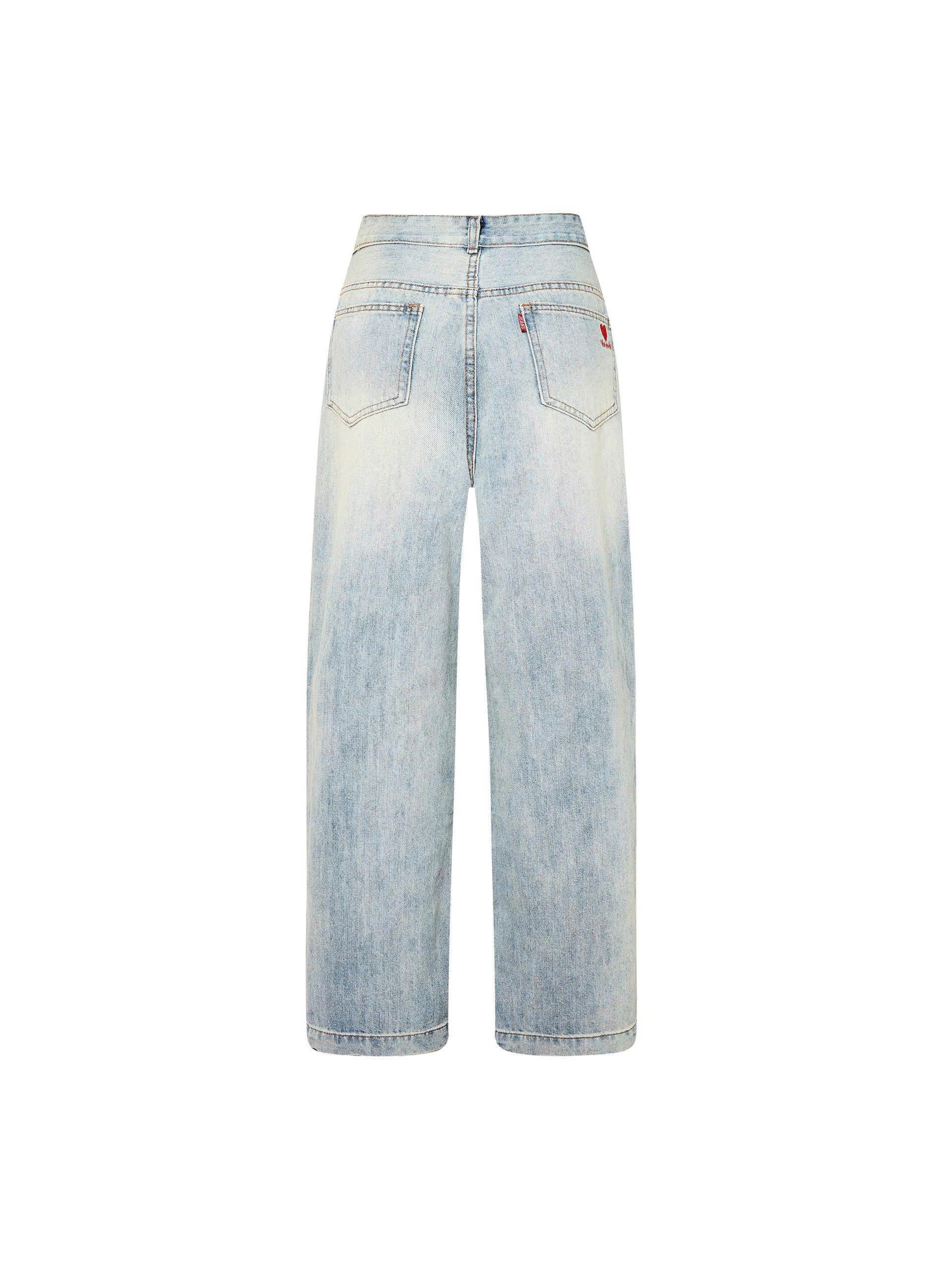 Quần jean ống suông rách thêu trái tim bigsize QJ384