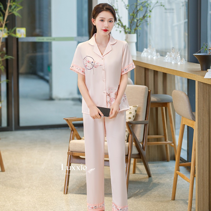 N128B Pijama lụa hoa đào chim én cộc tay_thumbnail_6