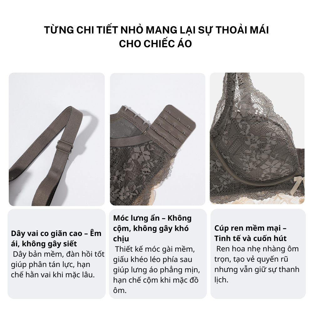[Mã B73] Áo Ngực Nữ Ren Đệm 2cm Cao Cấp Áo Lót Nữ Ren Mềm Mại Nâng Dẩy Không Gọng Vikam Size 34-38 Màu Đen Kem Đỏ Nâu Xanh_thumbnail_4