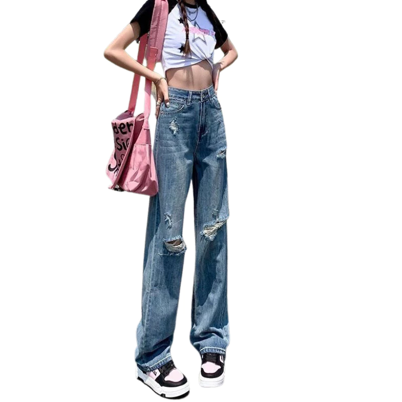 Quần Jean Nữ Ống Rộng quần bò xuông thời trang Cạp Cao_thumbnail_3