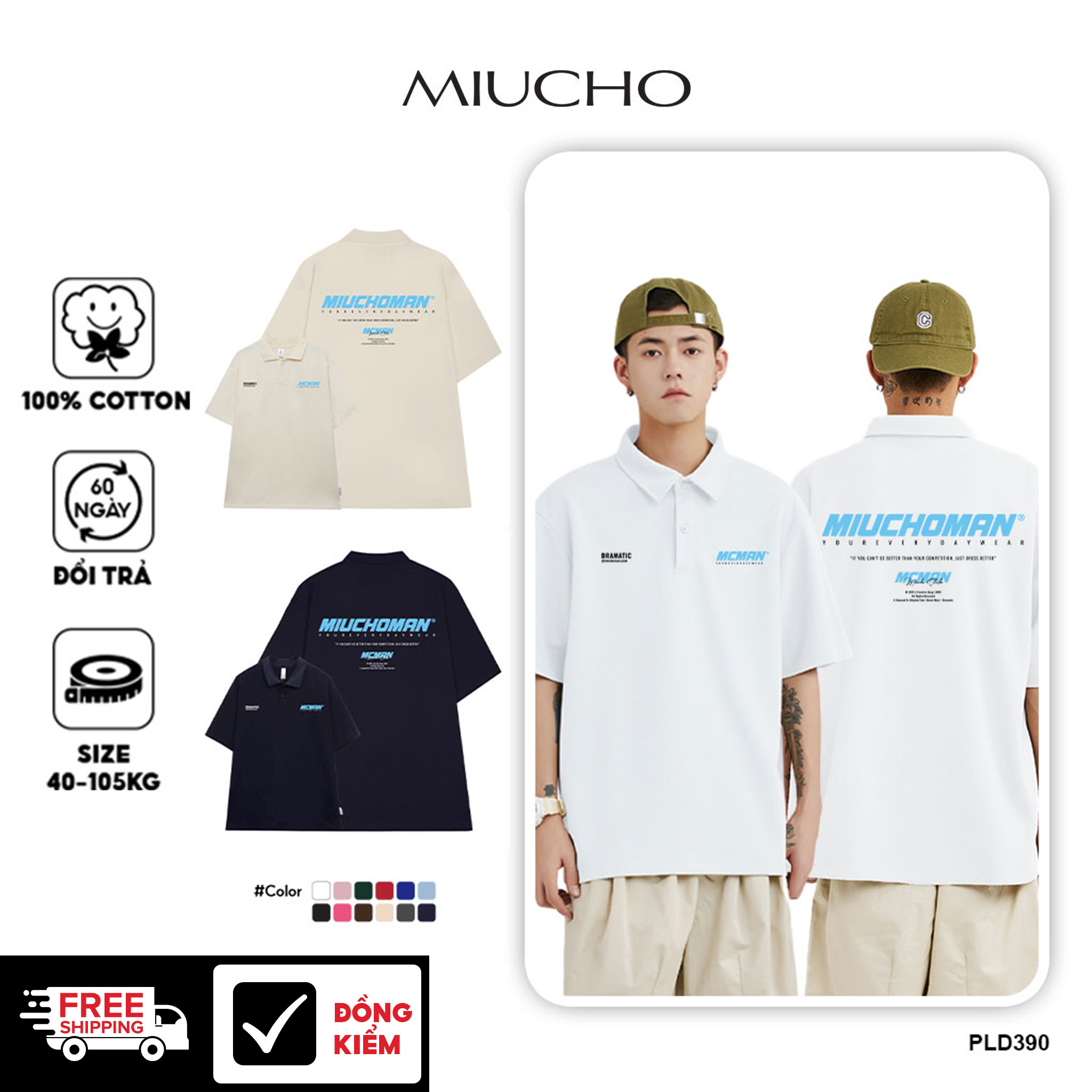 Áo polo nam form rộng PLD390 Miucho Man cotton cổ trụ in typography_thumbnail_1