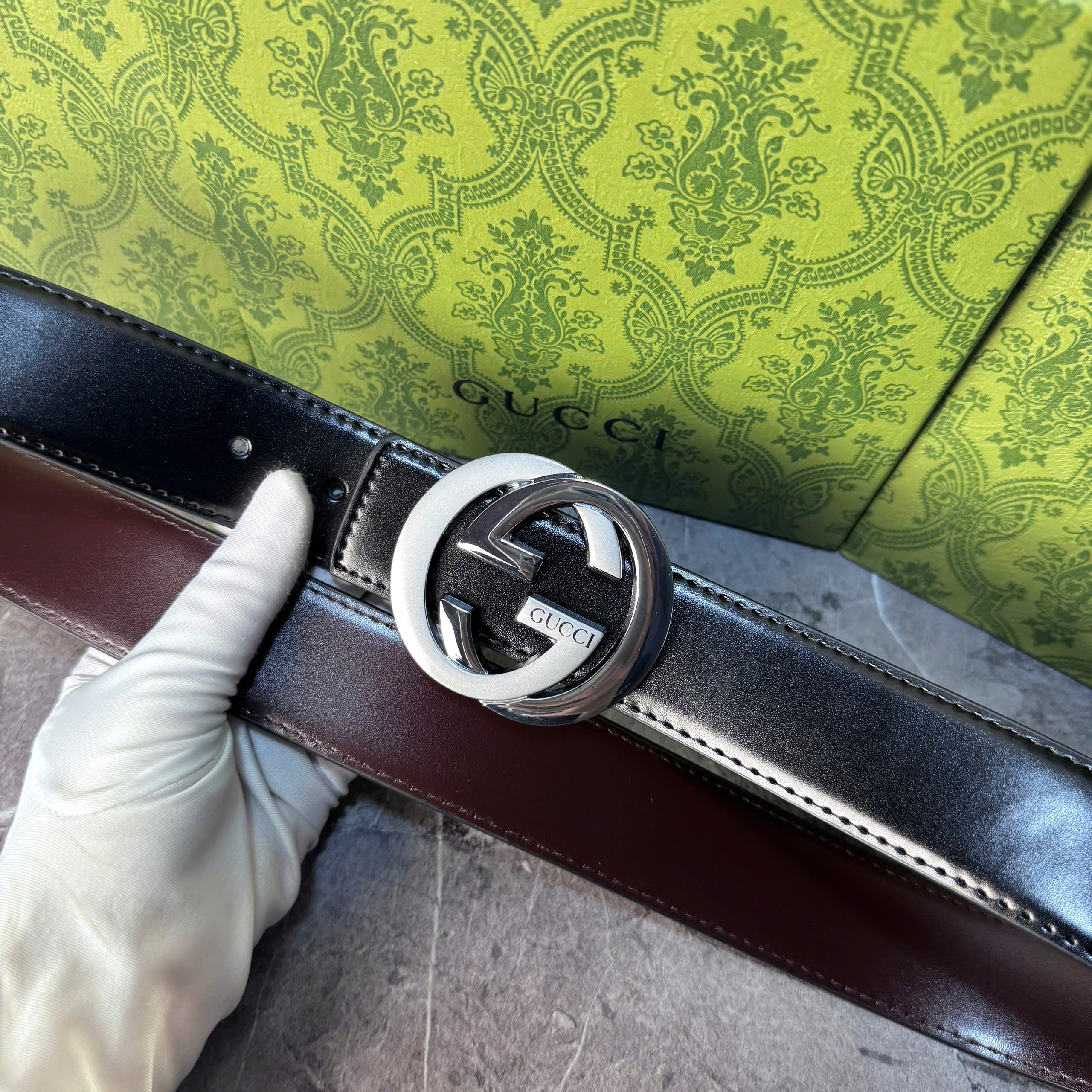 Thắt lưng Gucci da trơn mặt GG đồng cao cấp _thumbnail_1