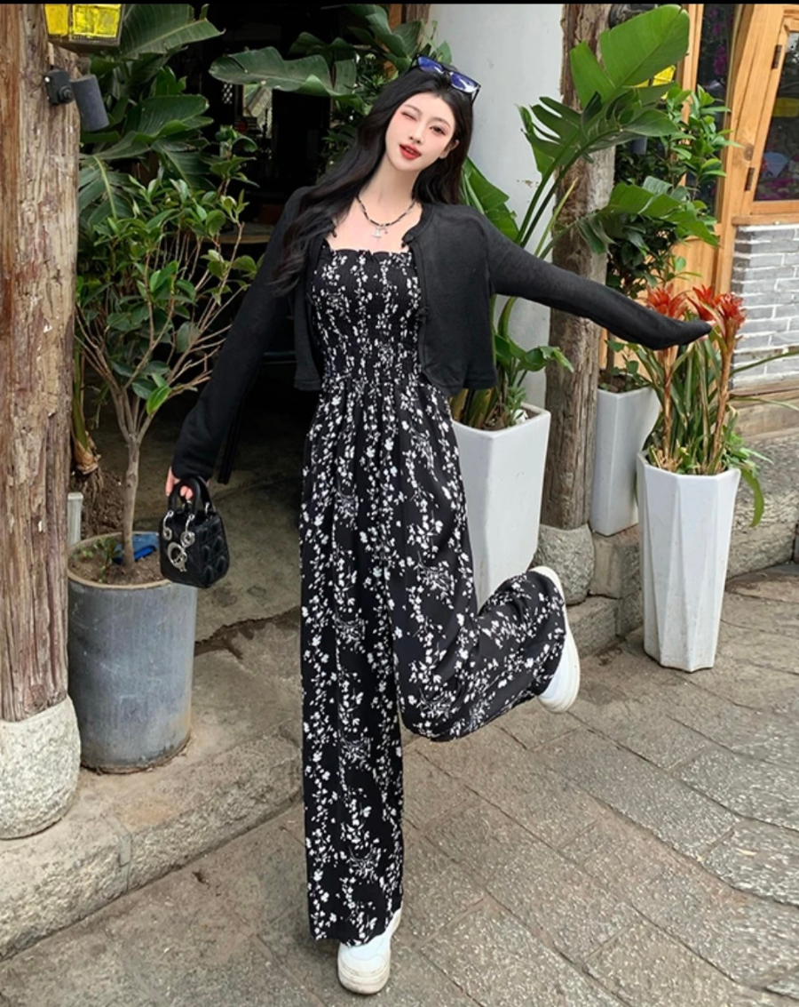 Jumpsuit ống rộng họa tiết 2 dây bo thun ngực_thumbnail_2